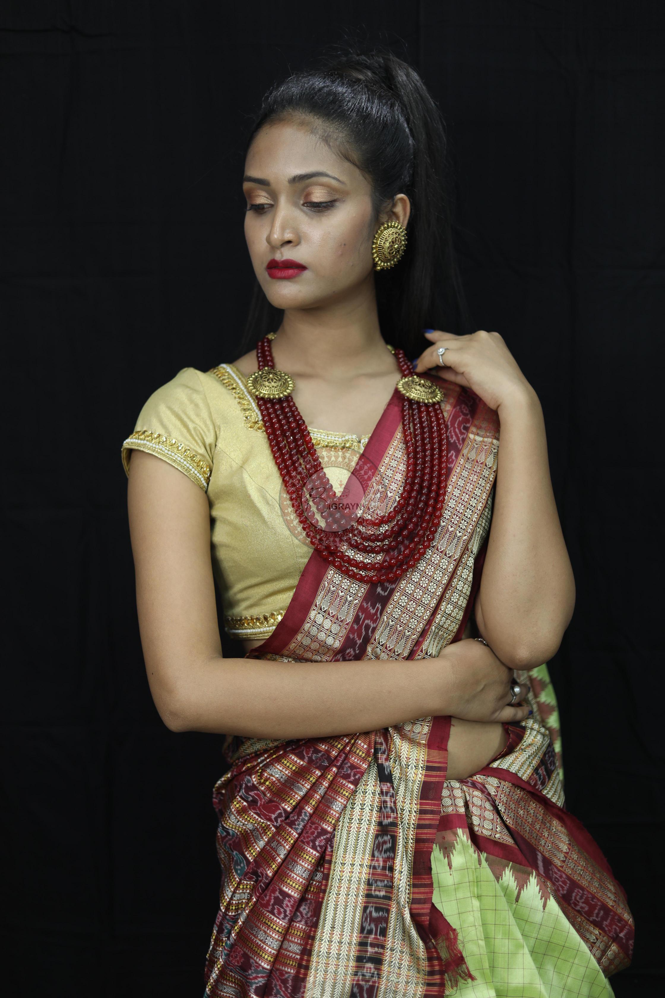 Pista Green Checks Sambalpuri Silk Saree