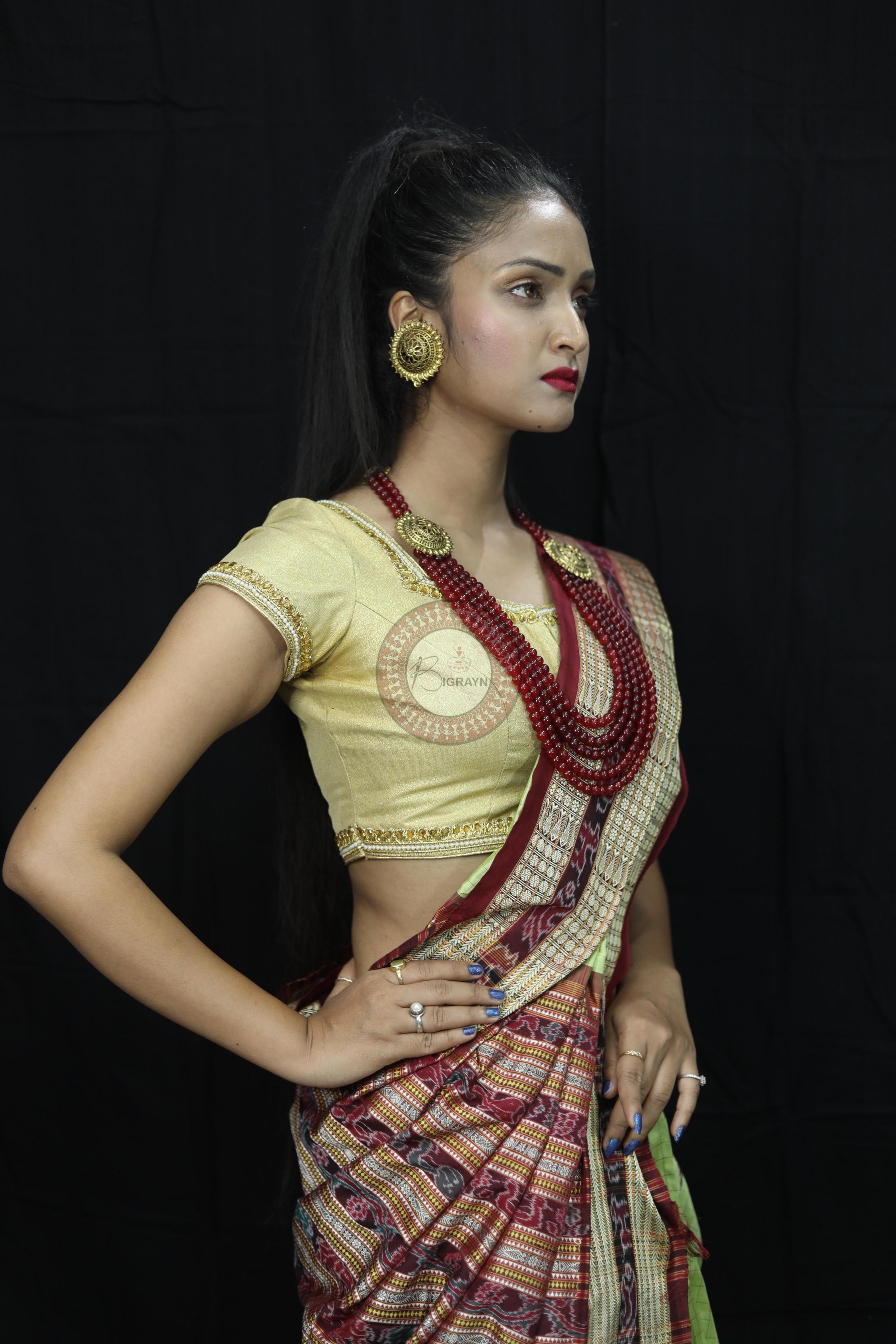 Pista Green Checks Sambalpuri Silk Saree