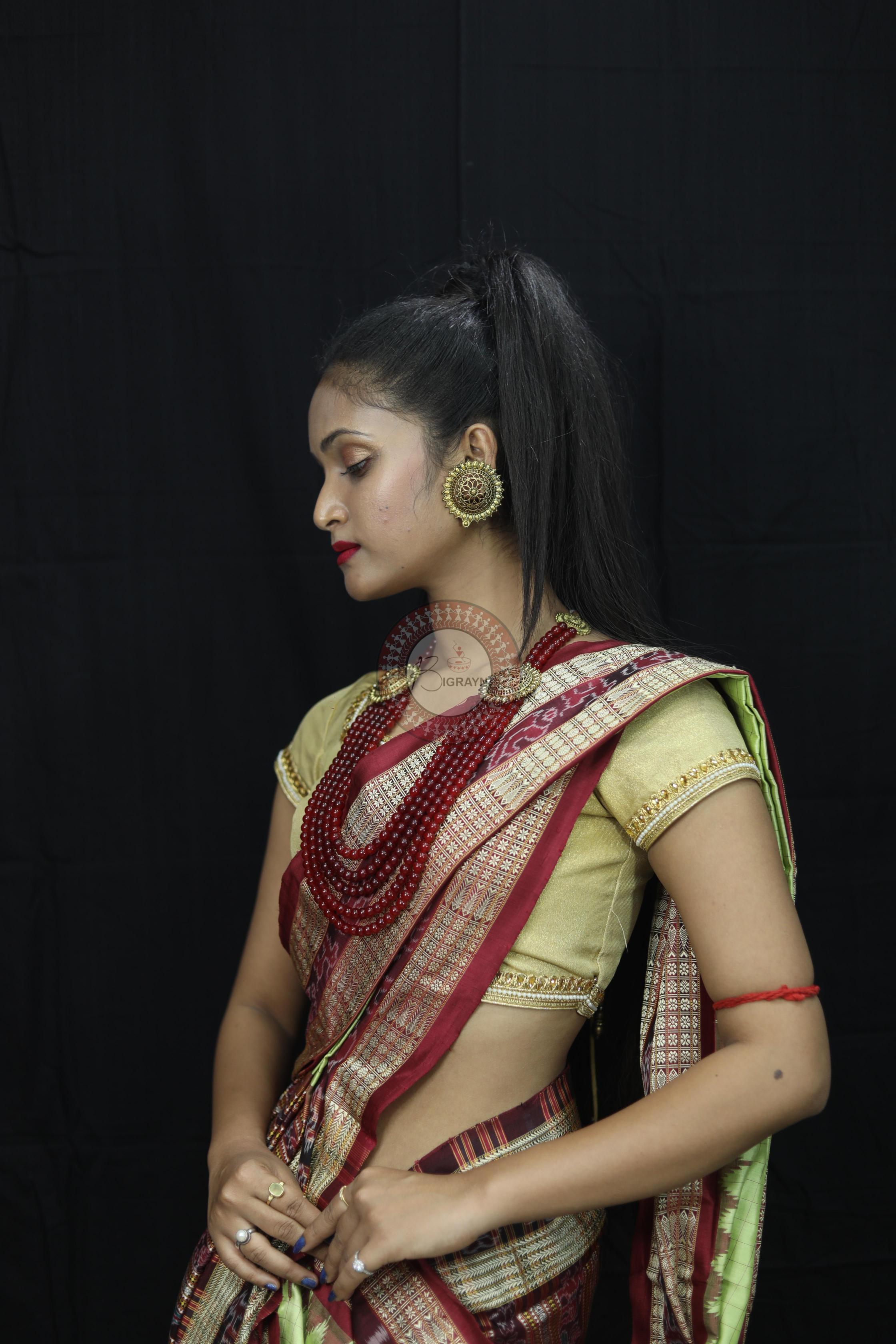 Pista Green Checks Sambalpuri Silk Saree