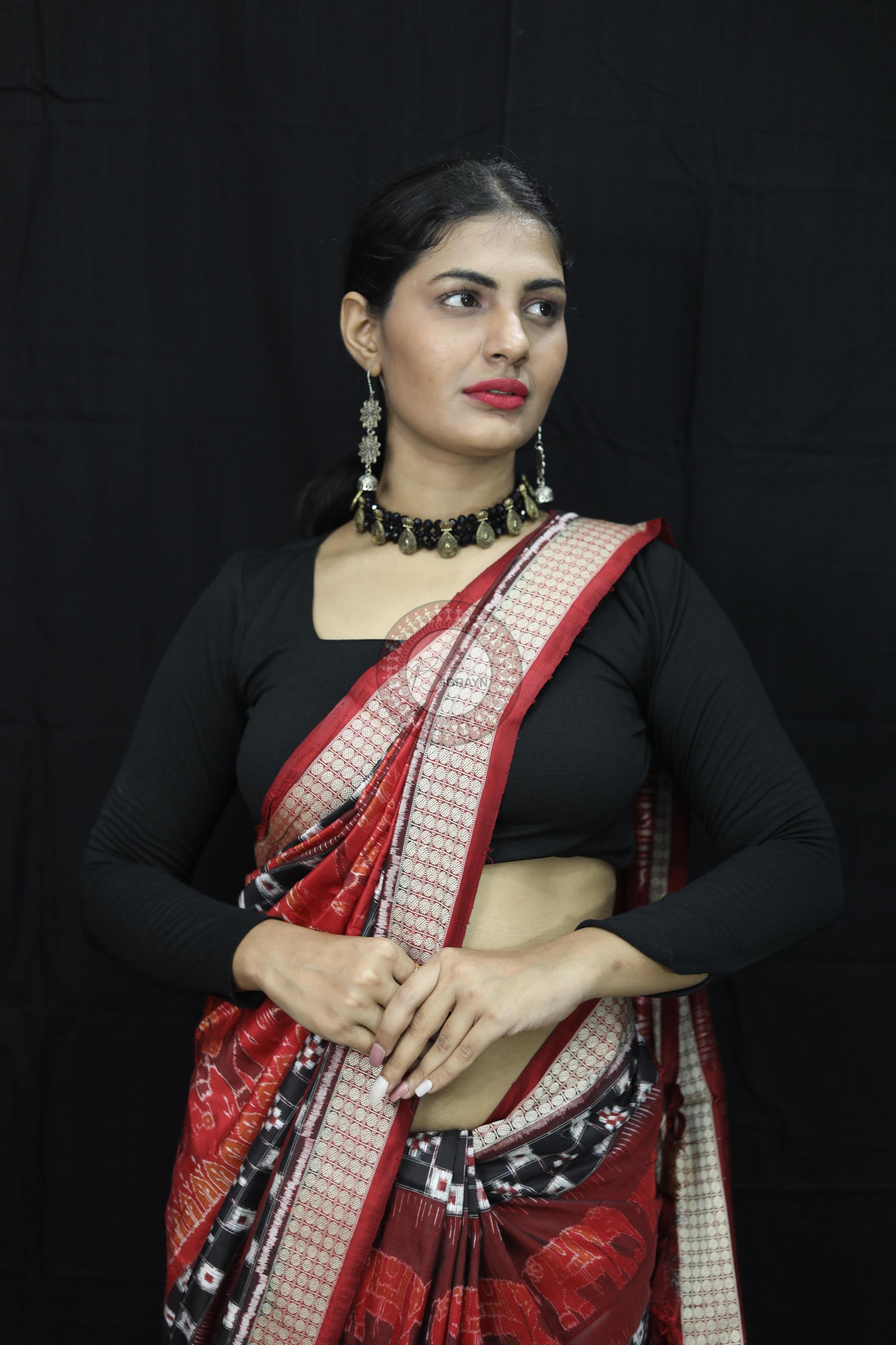 Maroon Pasapali Dual Elephants Sambalpuri Silk Saree