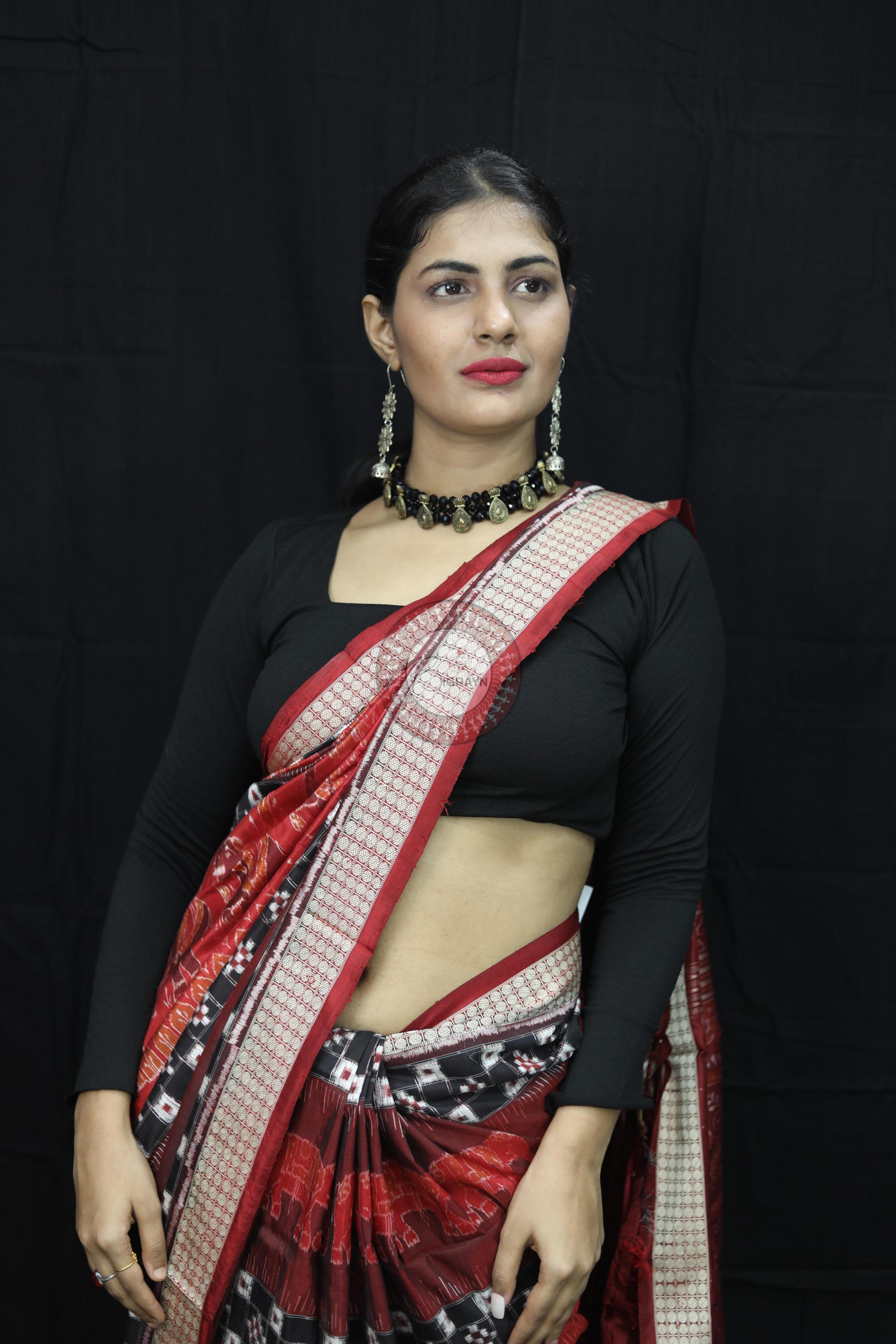Maroon Pasapali Dual Elephants Sambalpuri Silk Saree