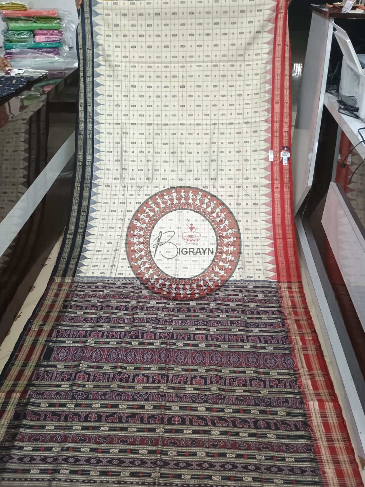 "Odisha Handloom Hazarbuti Bomkai Silk Saree with thousand buti motifs, intricate pallu design, and rich traditional craftsmanship"
