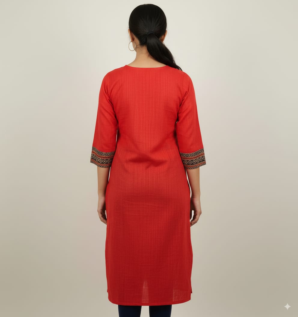 Red Black Flower Design Single Side Designer A-Line Kurti