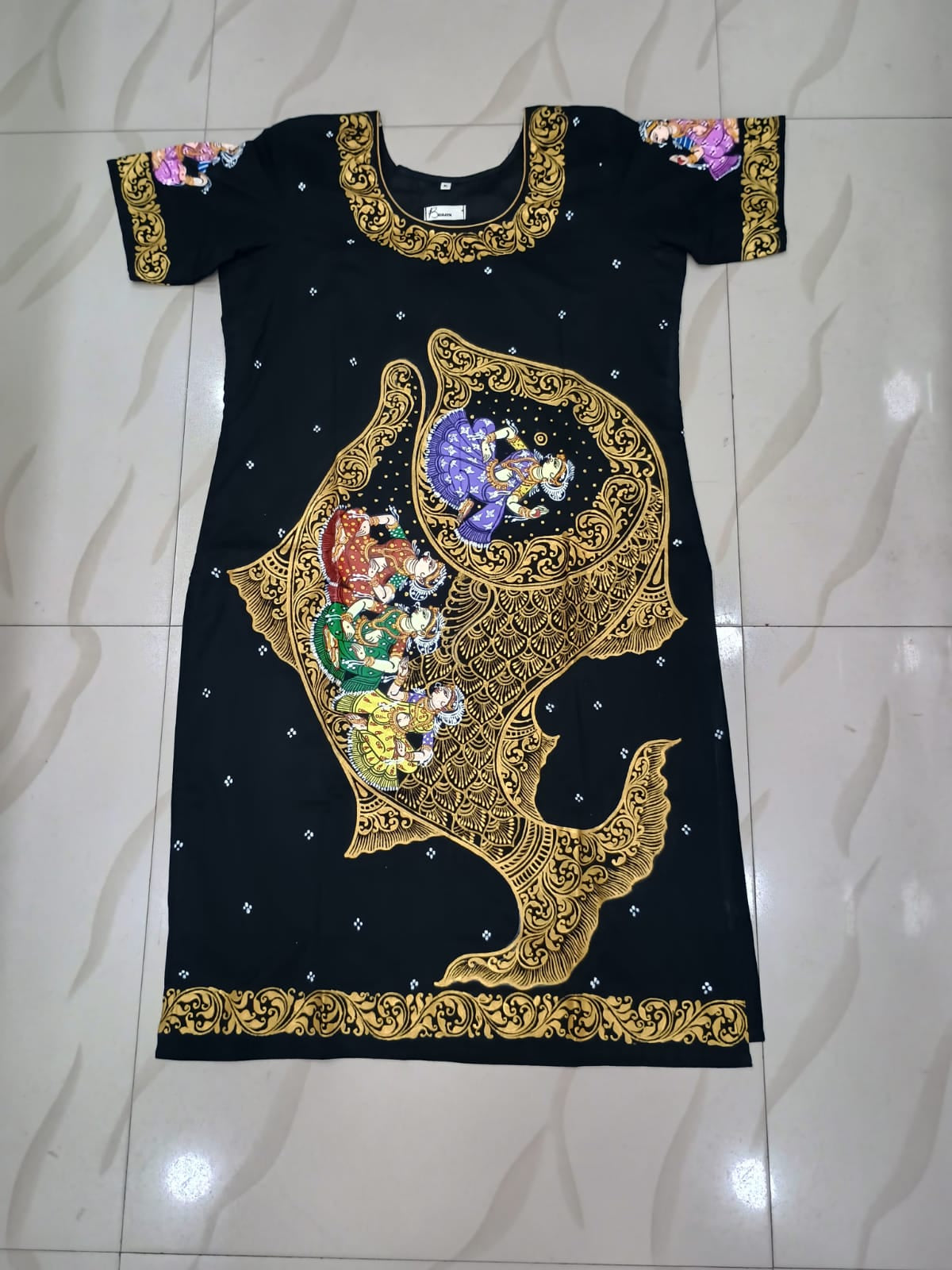 Black Kandarp Sankha Hand Painted Cotton Pattachitra Kurti