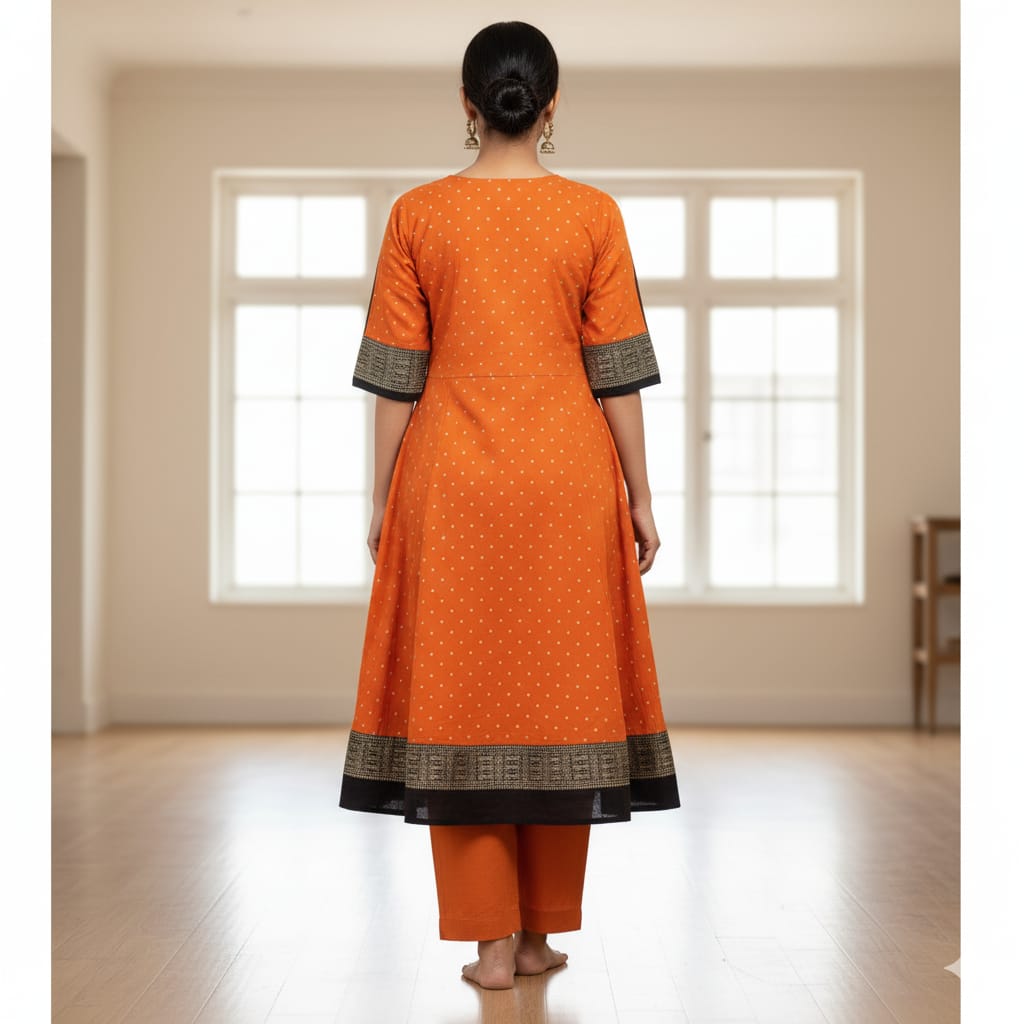 Orange Black Buti Tribal Designer A-Line Anarkali