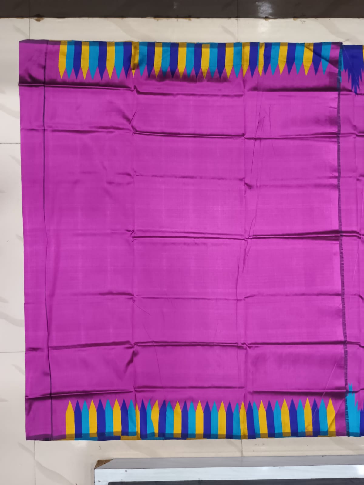 Magenta Multi Colour Border Double Anchal Berhampuri Silk Saree
