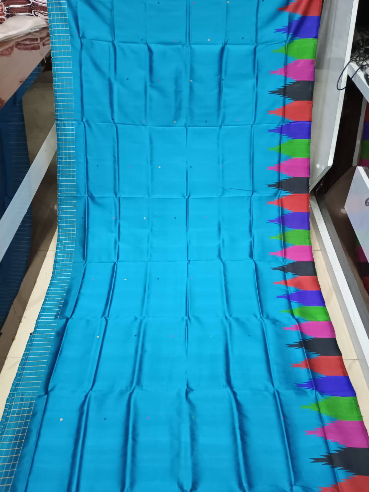 Teal Blue Multi Colour Kumbha Double Anchal Berhampuri Silk Saree