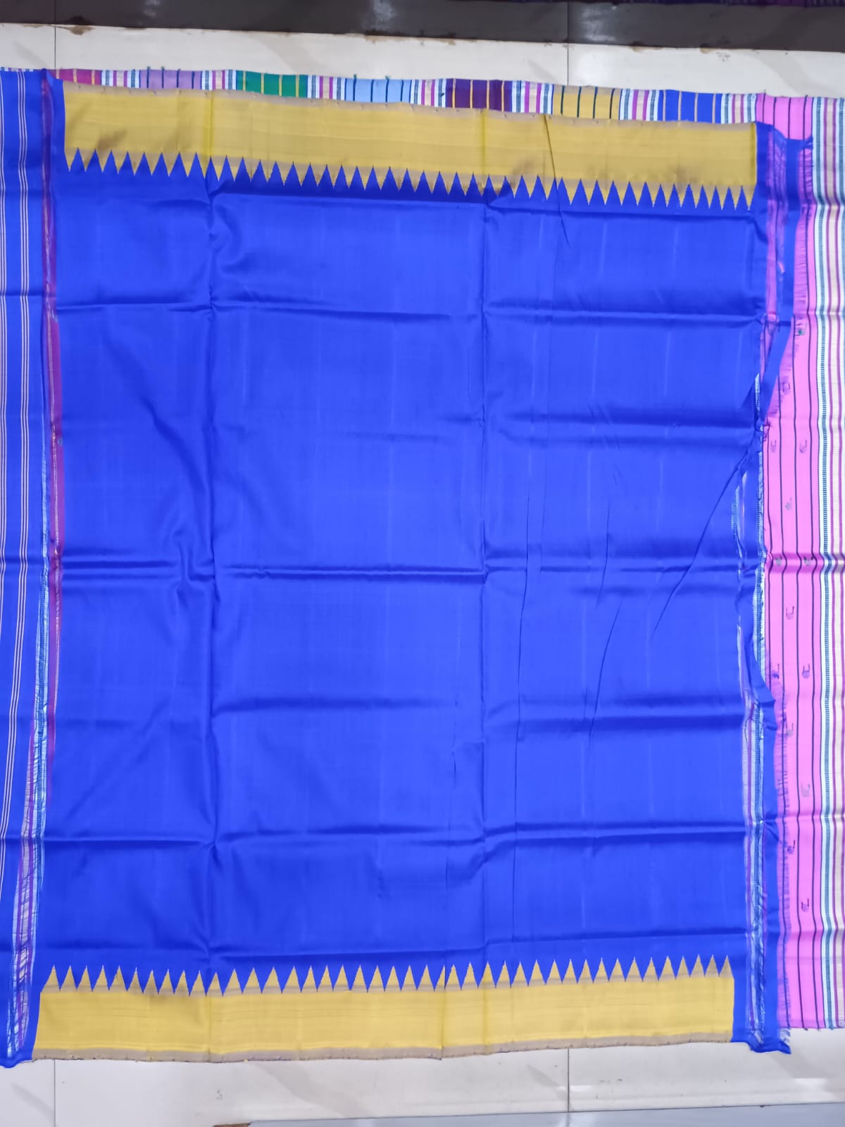 Yellow Blue Multi Colour Double Anchal Berhampuri Silk Saree