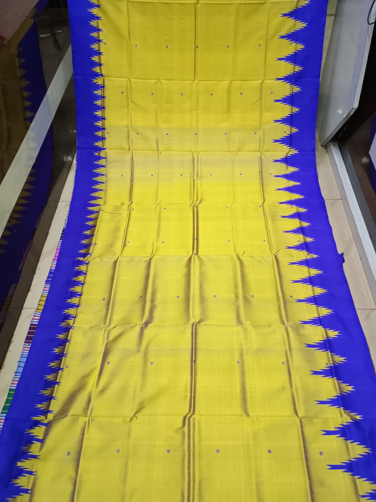 Yellow Blue Multi Colour Double Anchal Berhampuri Silk Saree