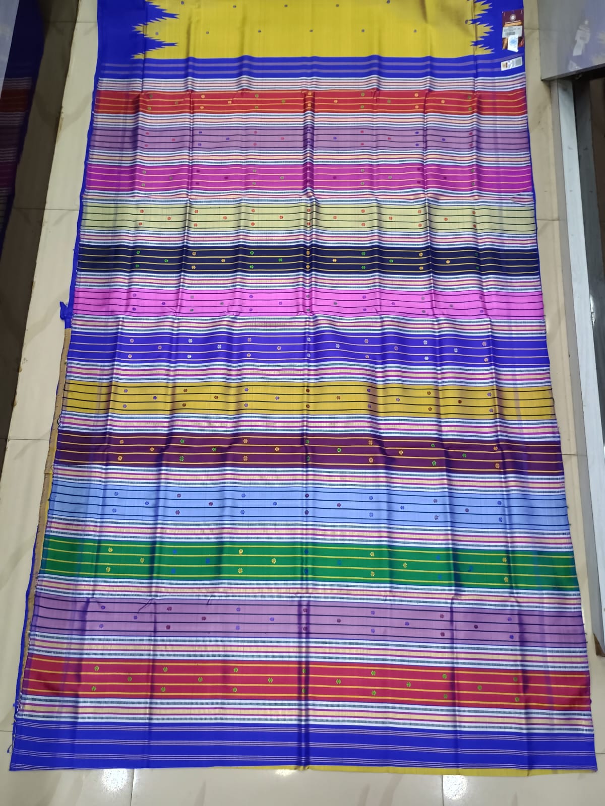 Yellow Blue Multi Colour Double Anchal Berhampuri Silk Saree