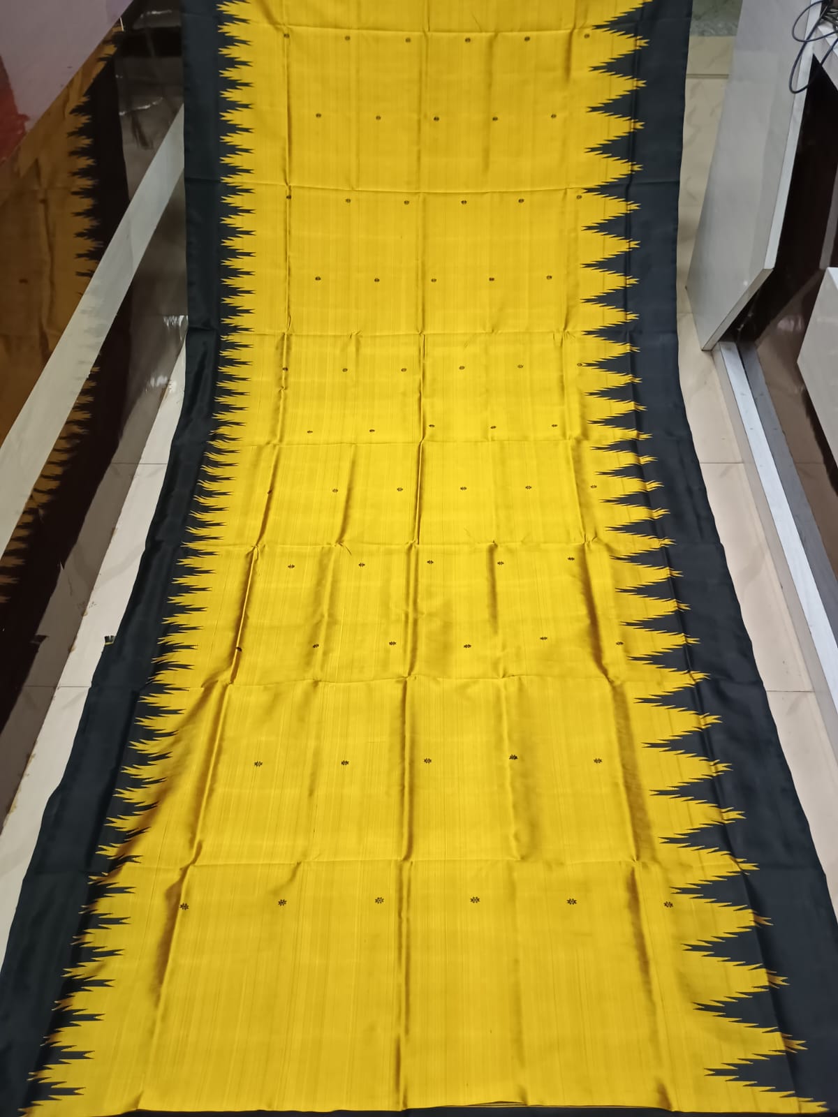 Yellow Black Double Anchal Berhampuri Silk Saree