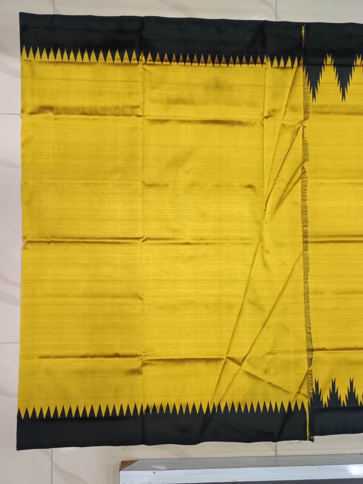 Yellow Black Double Anchal Berhampuri Silk Saree