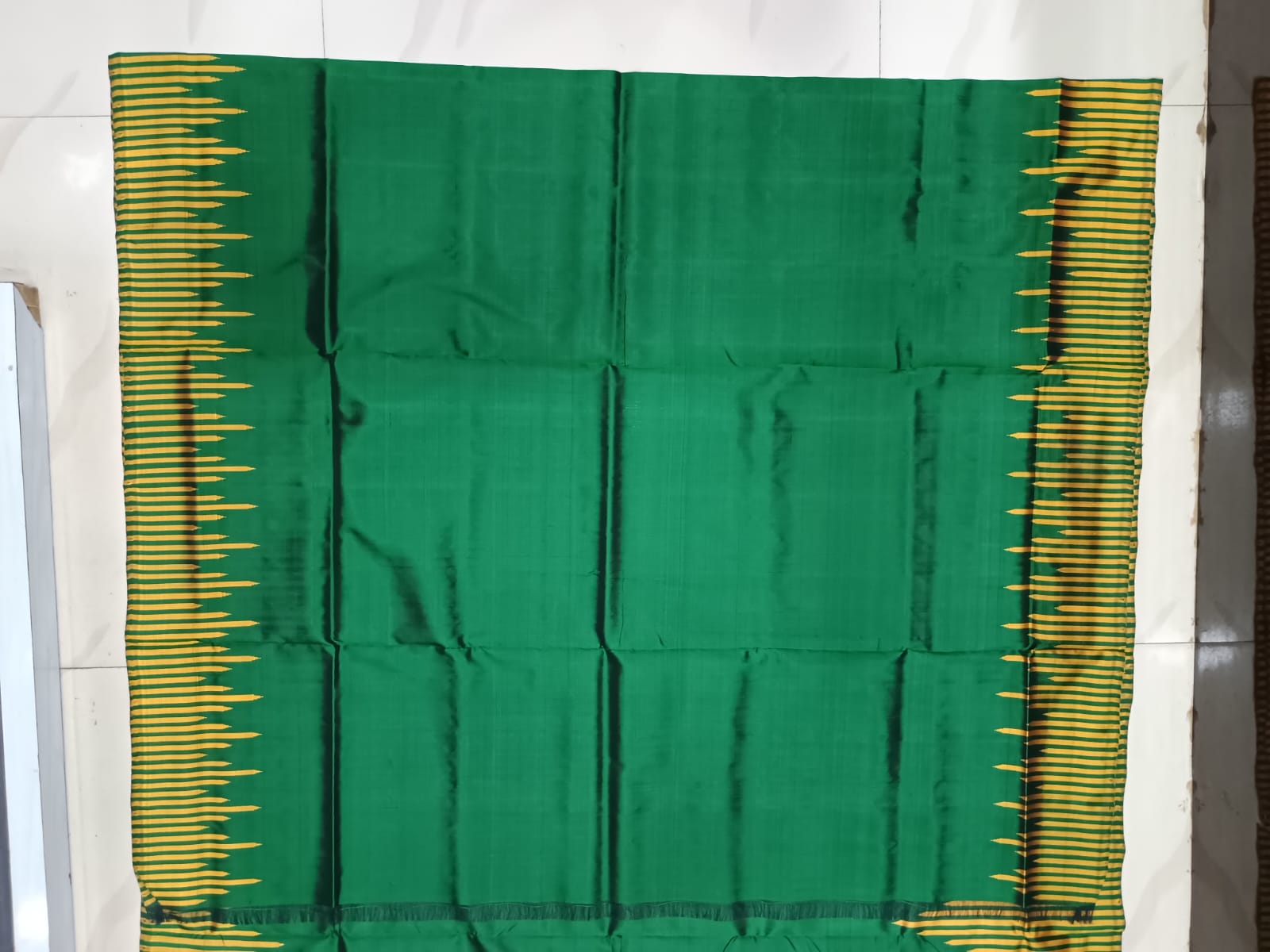 Green Yellow Multi Colour Double Anchal Berhampuri Silk Saree