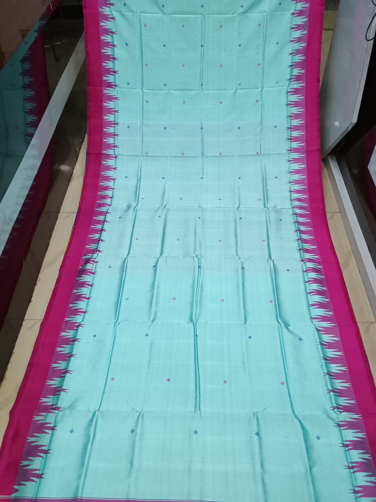 Turquoise Blue Multi Colour Double Anchal Berhampuri Silk Saree