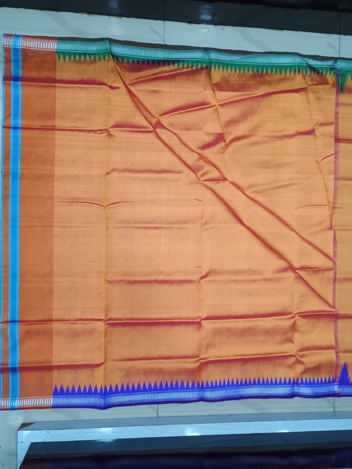 Orange Ganga Jamuna Border Multi Colour Double Anchal Berhampuri Silk Saree