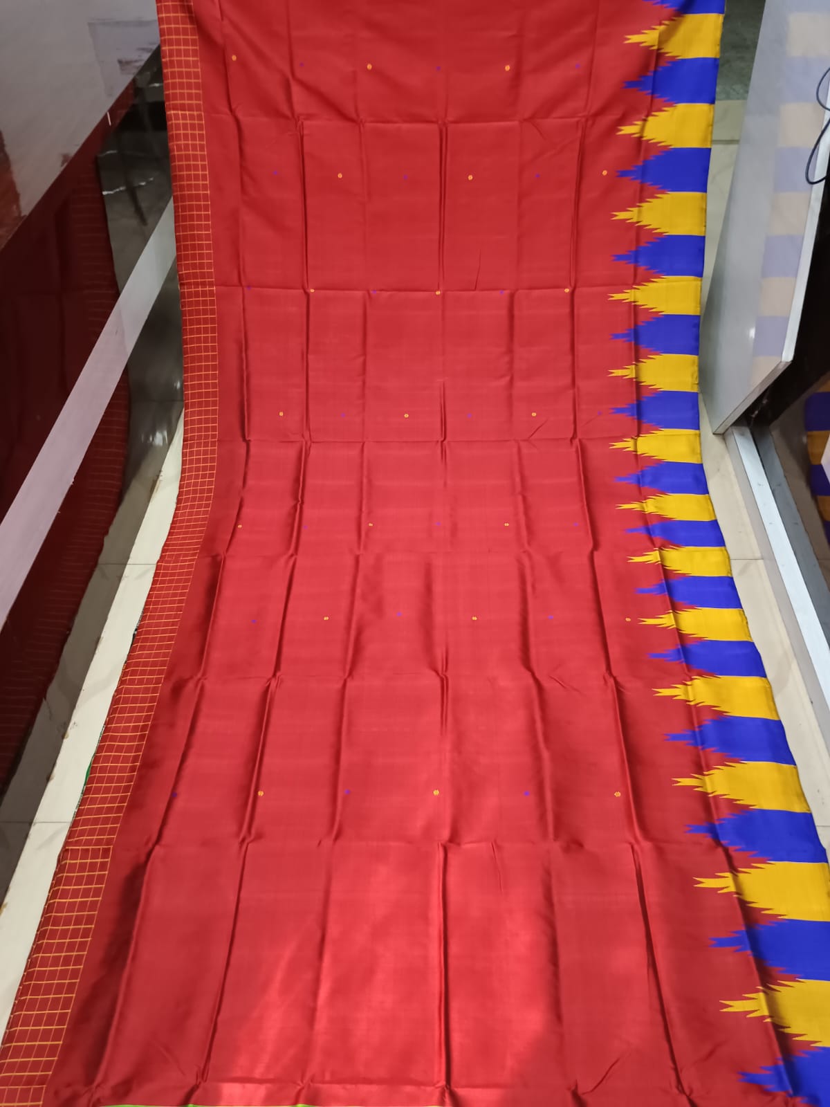 Red Multi Colour Kumbha Double Anchal Berhampuri Silk Saree