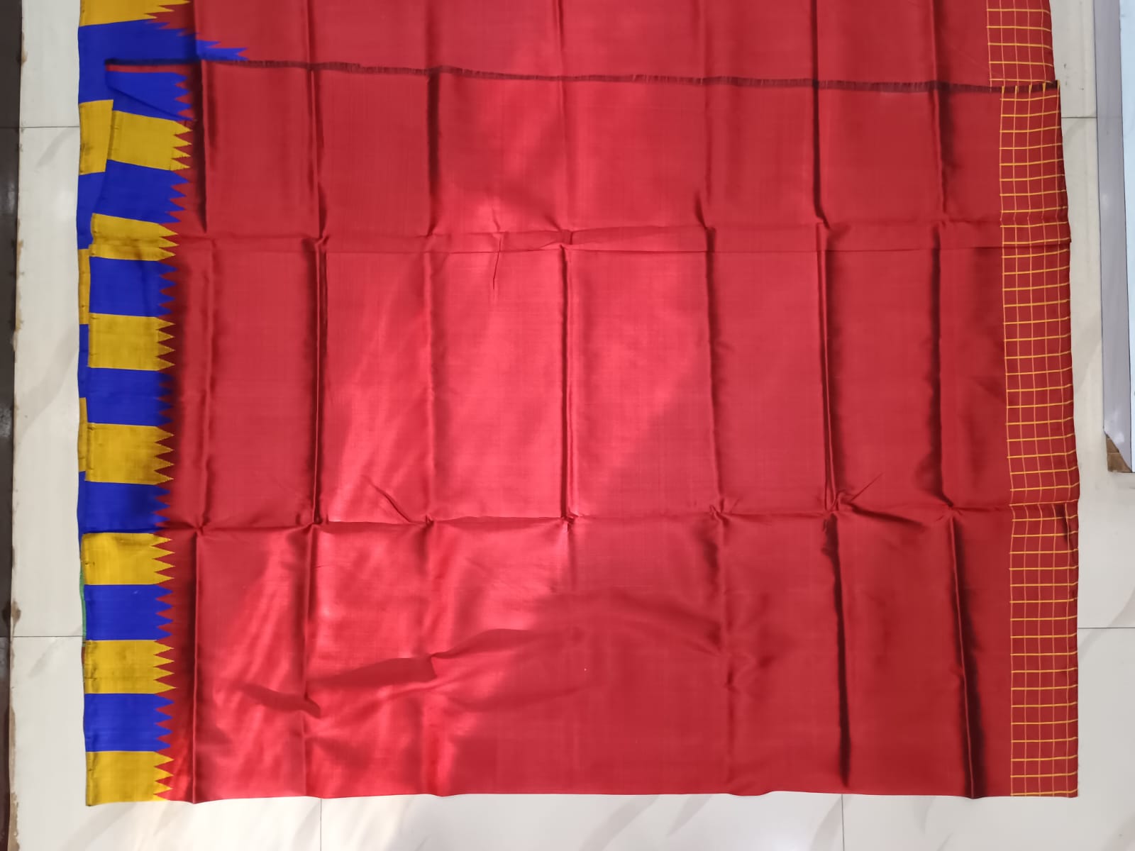 Red Multi Colour Kumbha Double Anchal Berhampuri Silk Saree