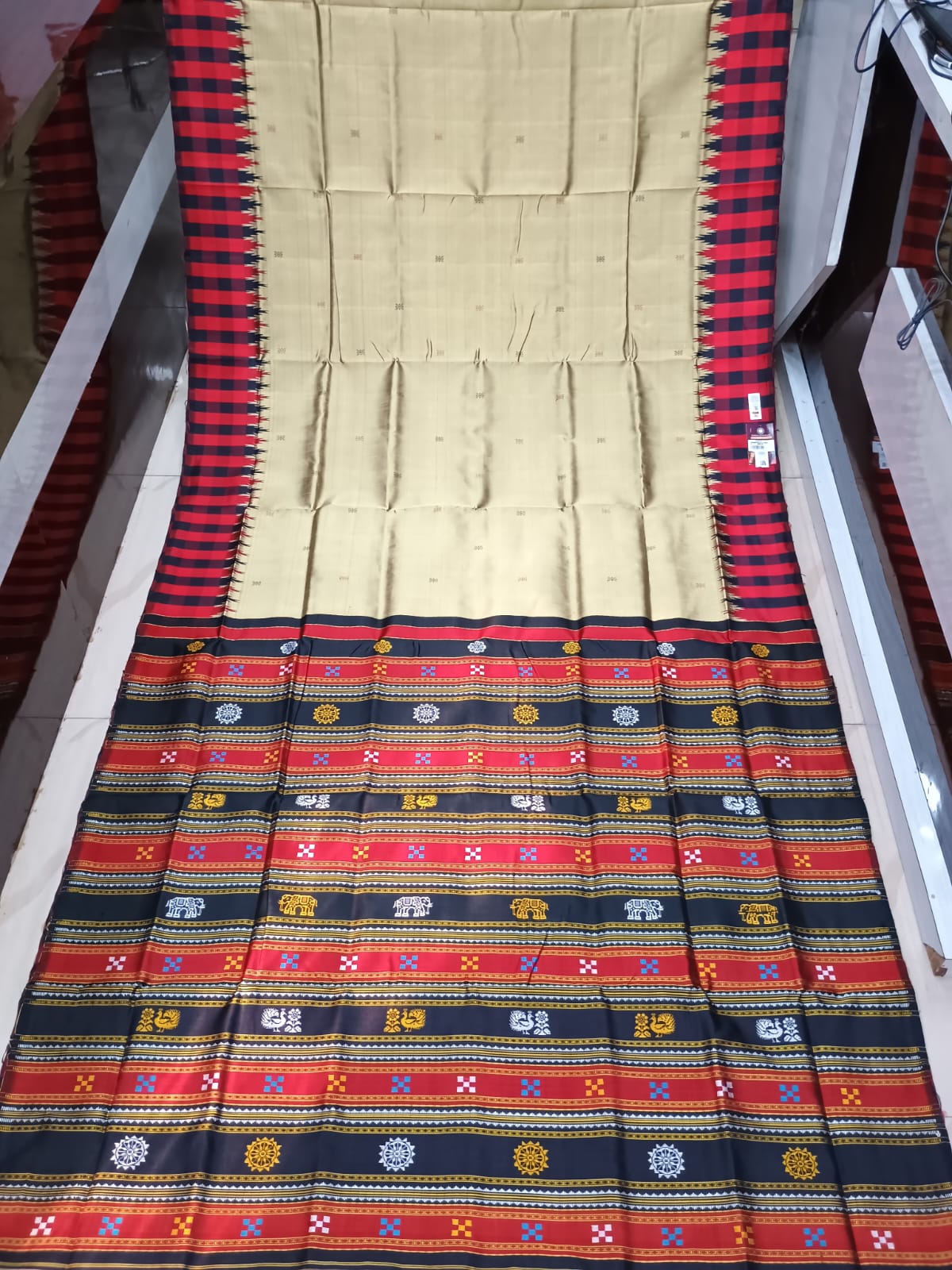 Mustard Multi Colour Kumbha Double Anchal Berhampuri Silk Saree