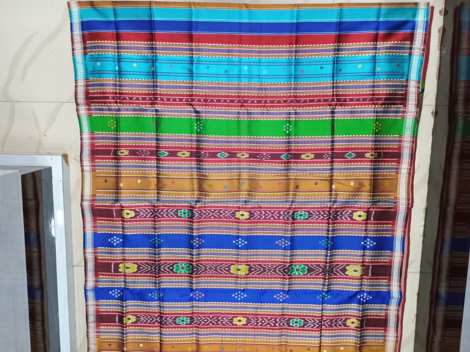 Green Red Multi Colour Kumbha Double Anchal Berhampuri Silk Saree