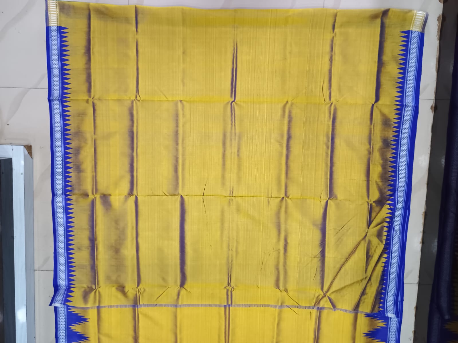 Yellow Blue Multi Colour Double Anchal Berhampuri Silk Saree