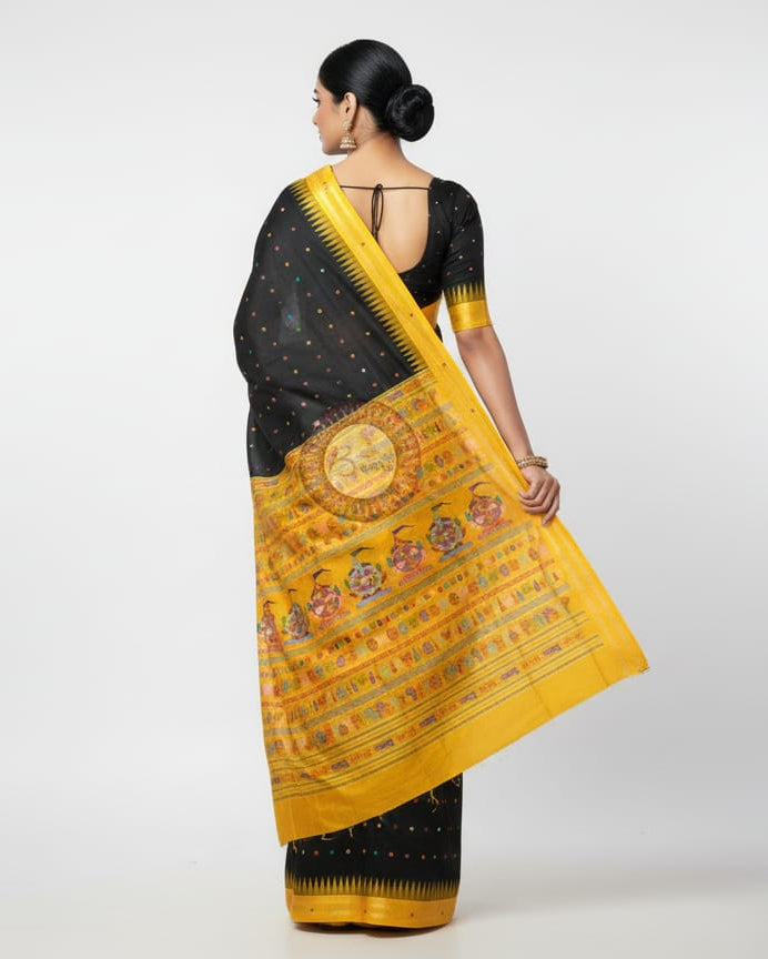 Black Yellow Neela Chakra Sambalpuri Silk Saree