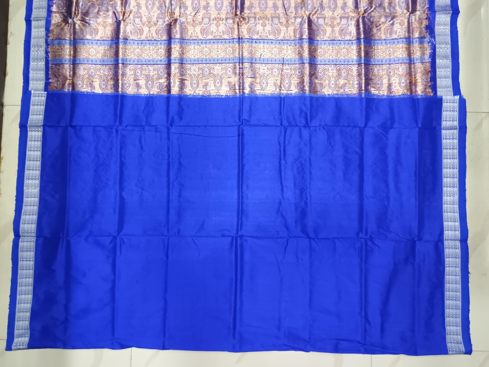 Yellow Blue Fish Buti Bomkai Silk Saree