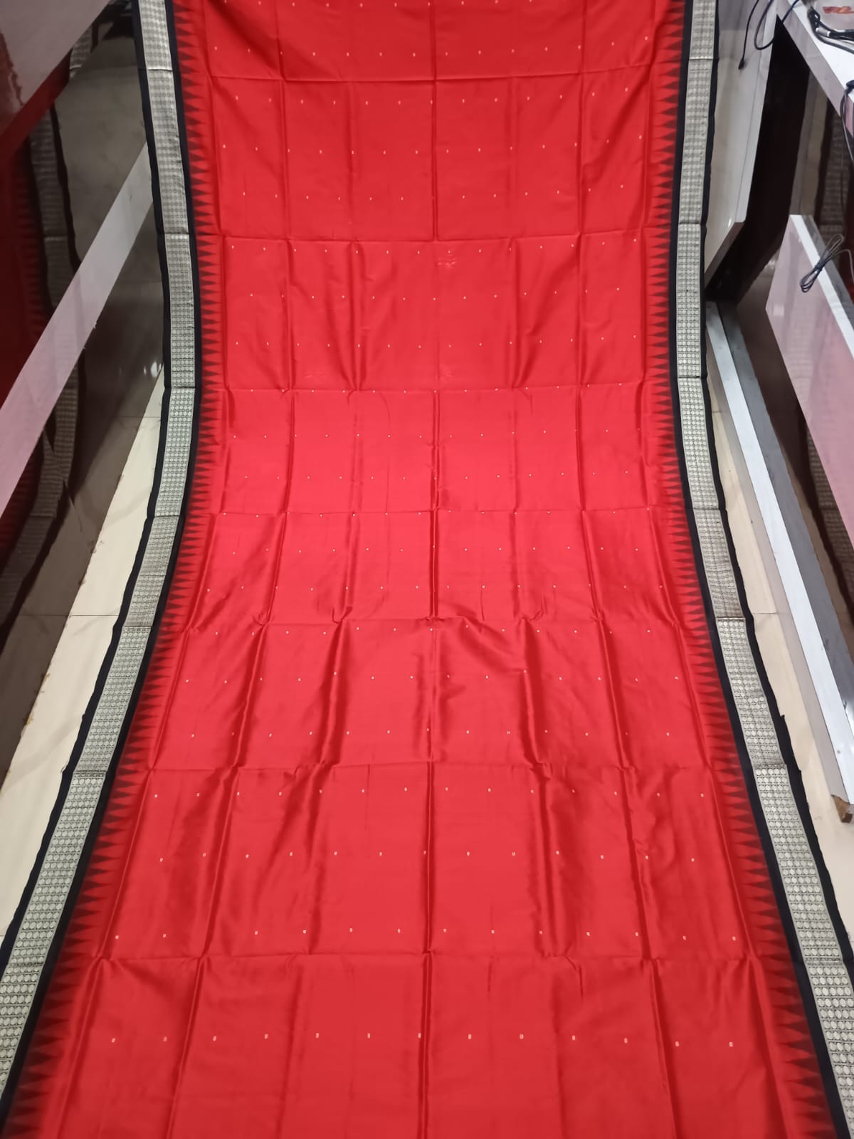 Red Black Buti Bomkai Silk Saree