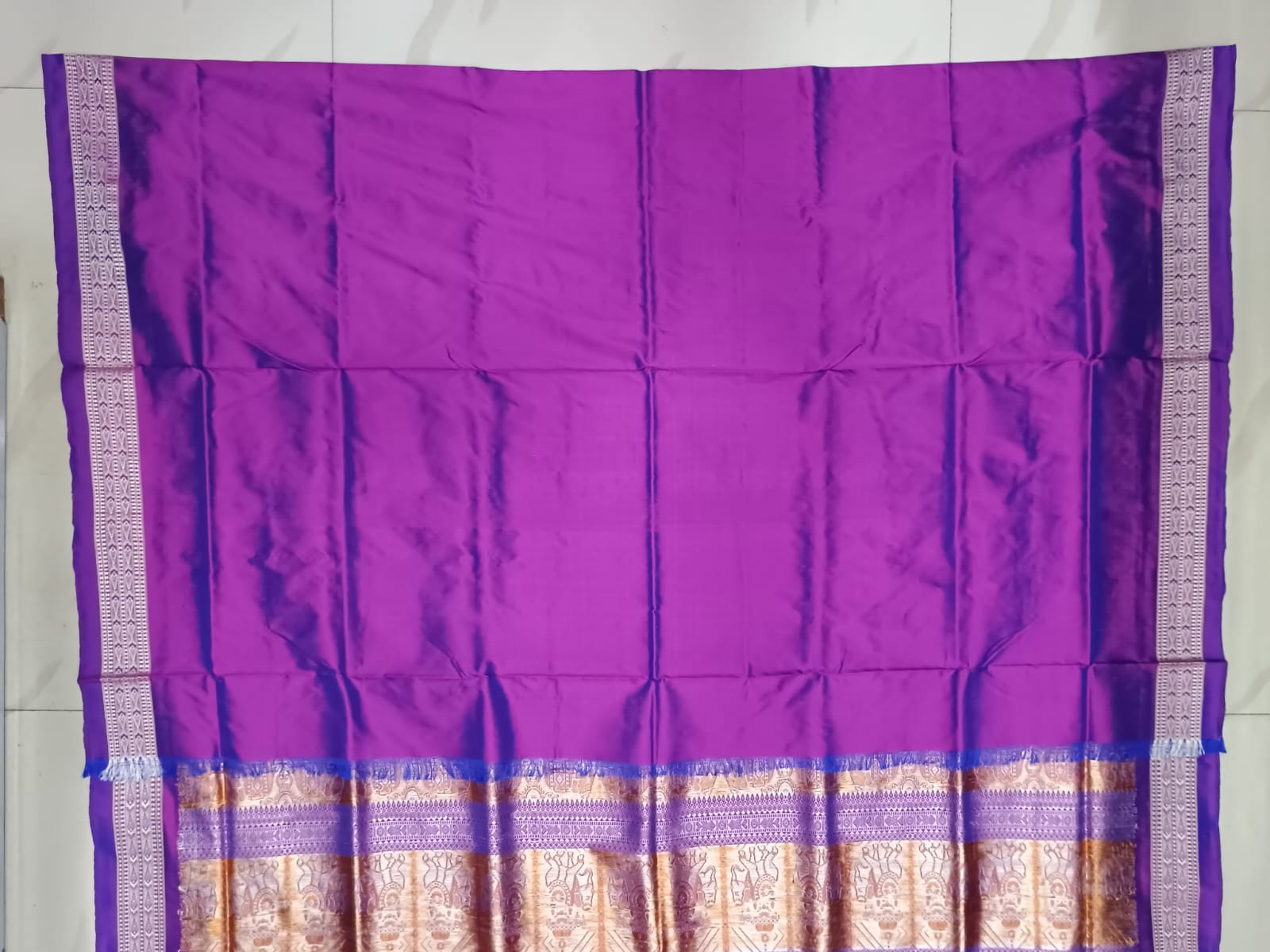 Orange Purple Buti Bomkai Silk Saree