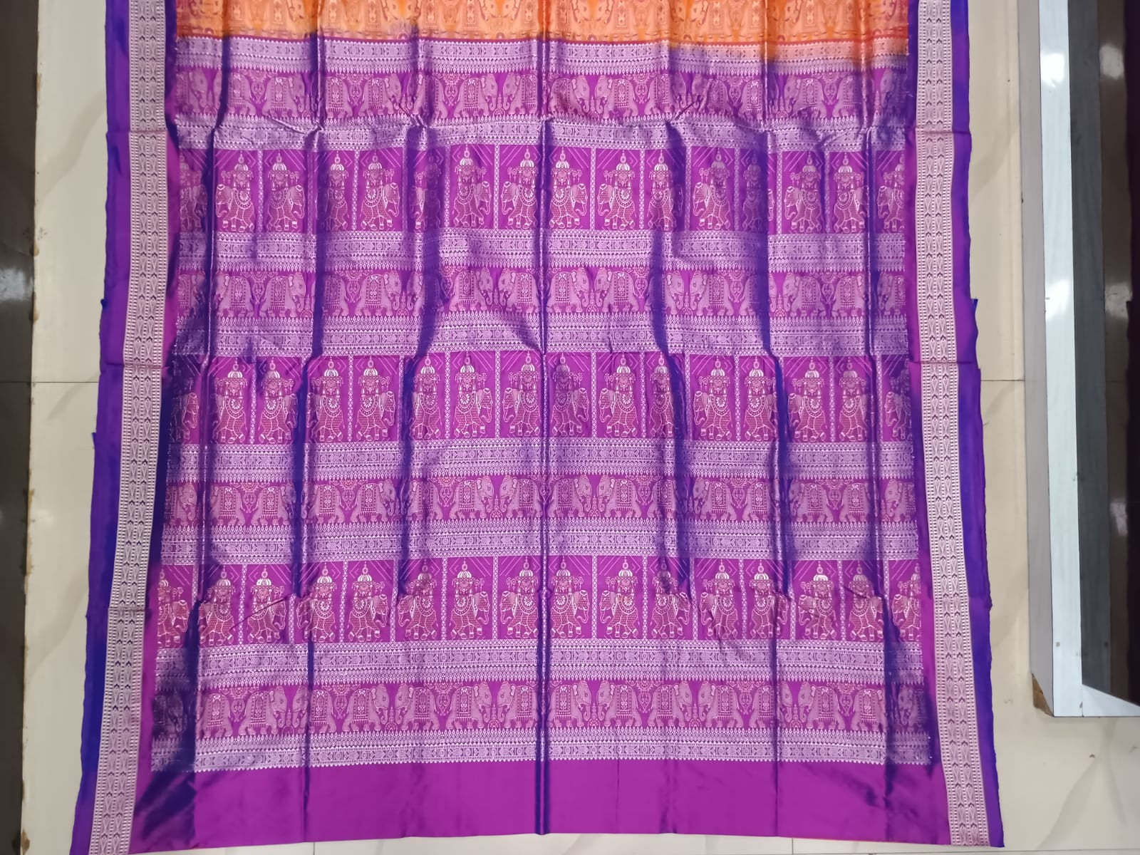 Orange Purple Buti Bomkai Silk Saree