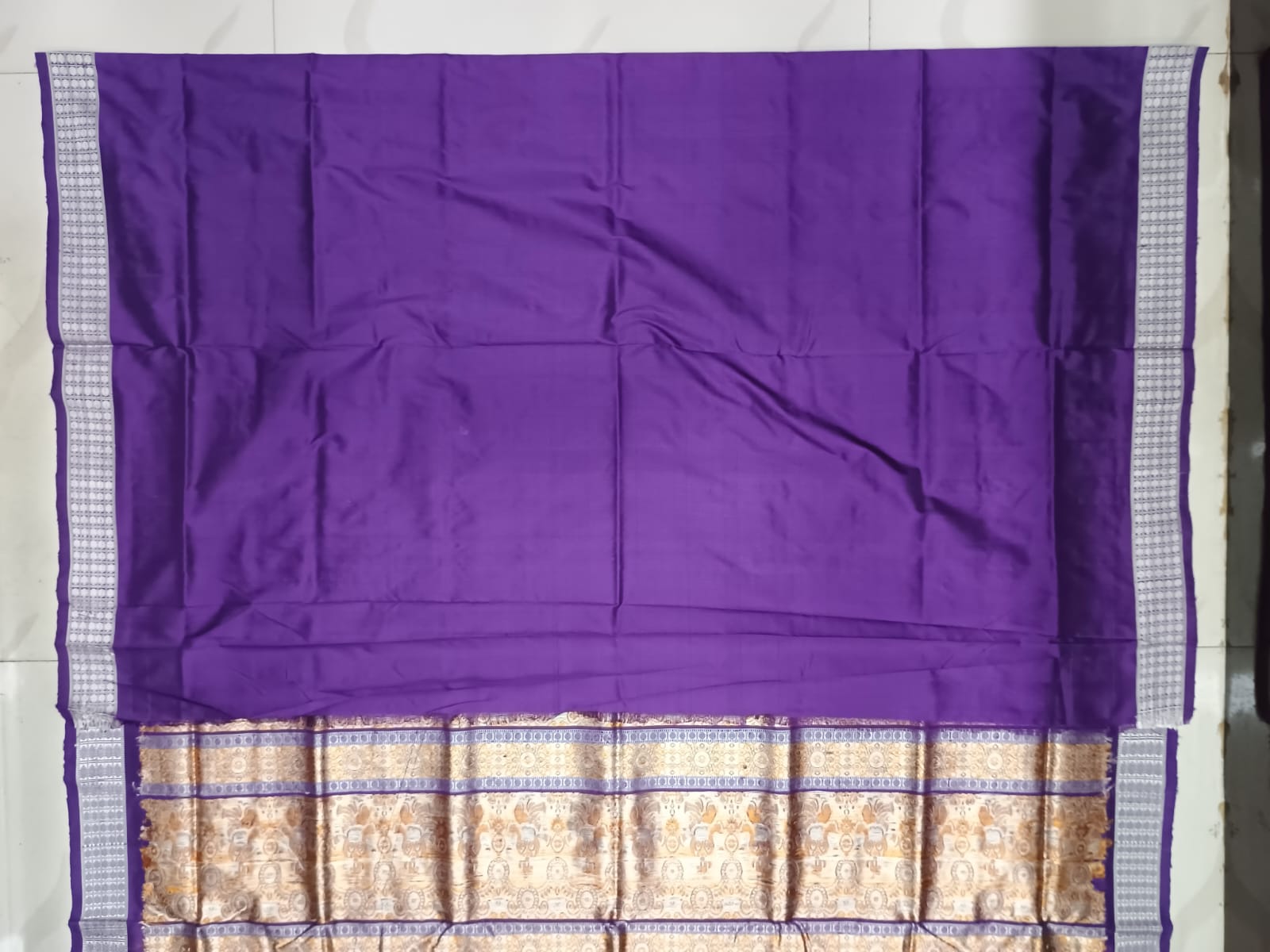 Lemon Green Purple Buti Bomkai Silk Saree