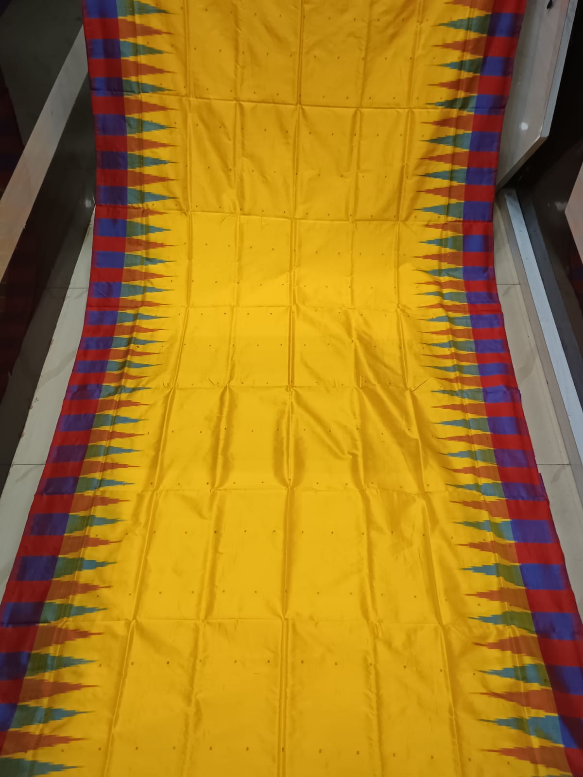 Yellow Red Multi Colour Kumbha Bomkai Silk Saree