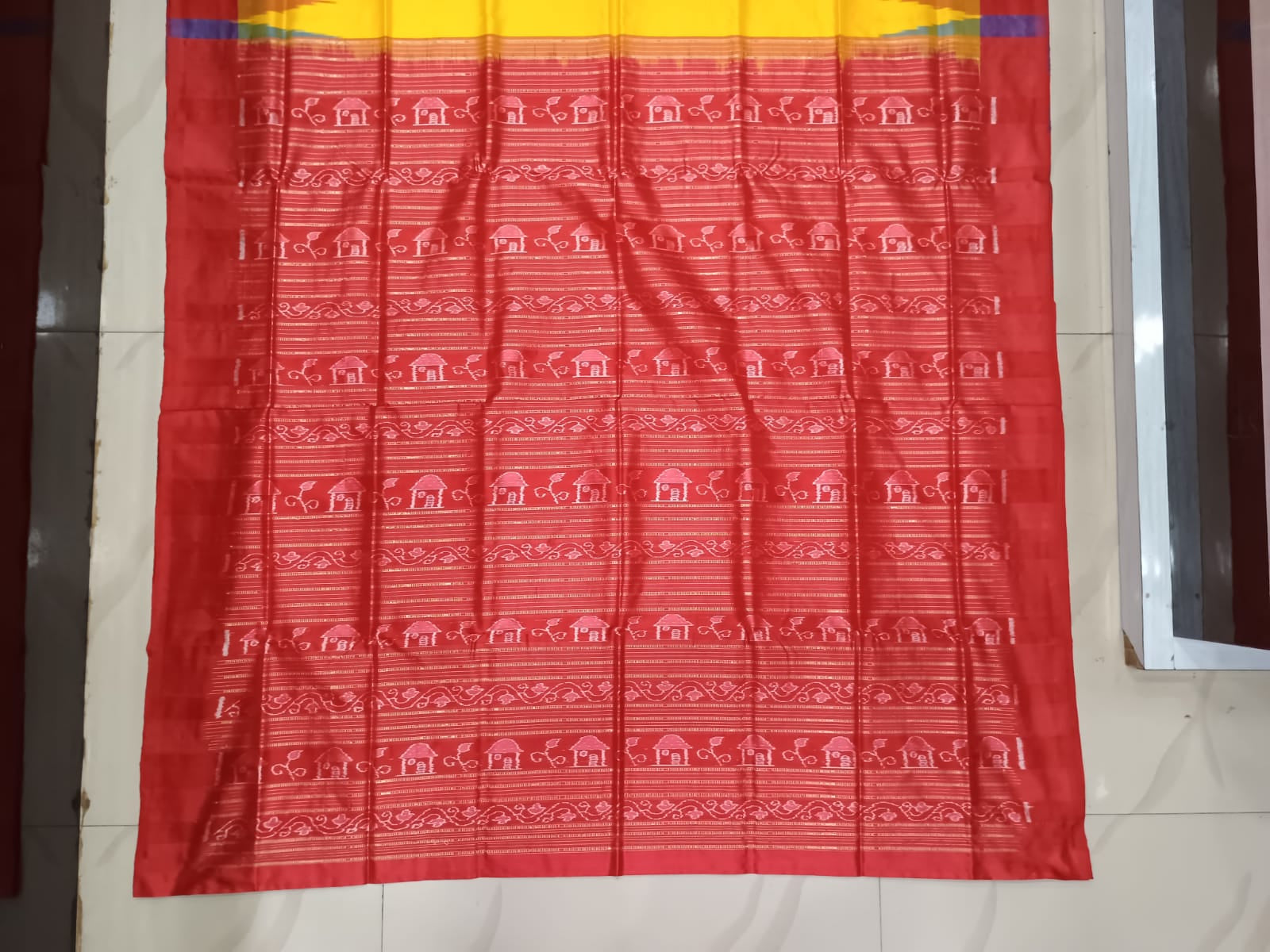 Yellow Red Multi Colour Kumbha Bomkai Silk Saree