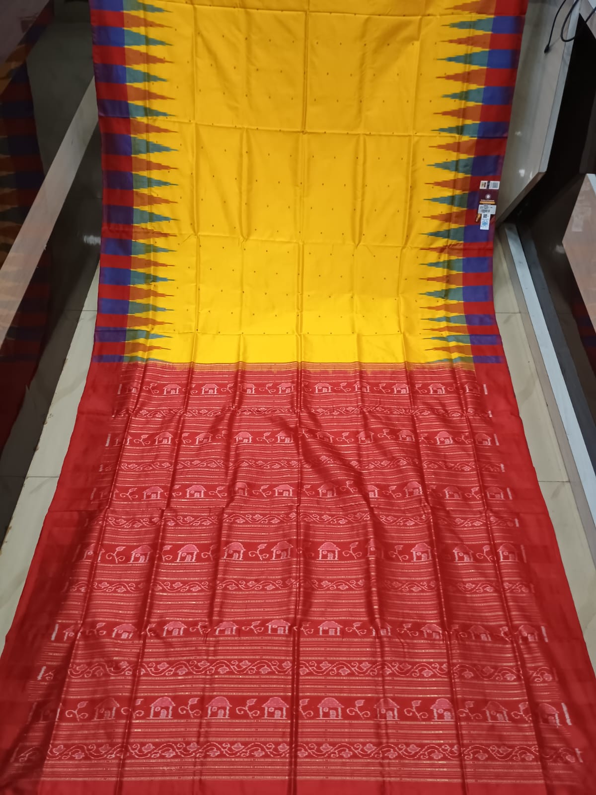 Yellow Red Multi Colour Kumbha Bomkai Silk Saree