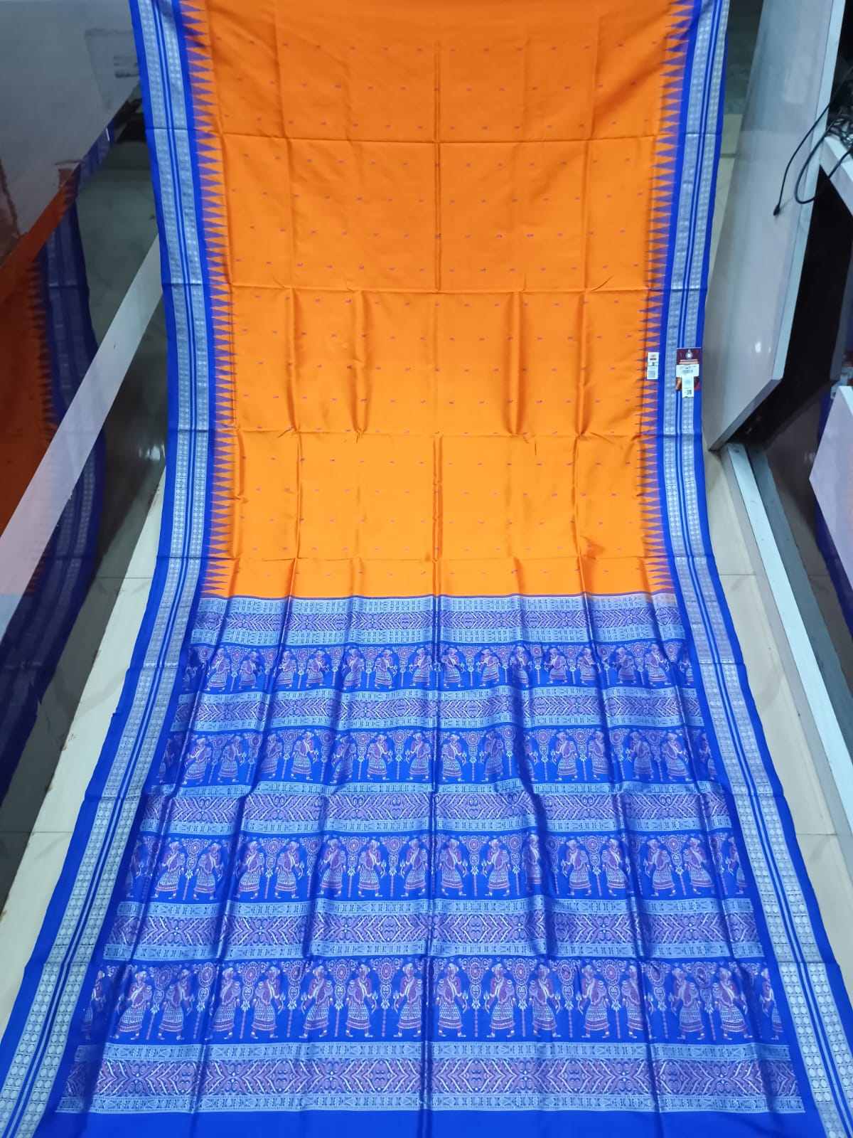 Orange Blue Buti Bomkai Silk Saree