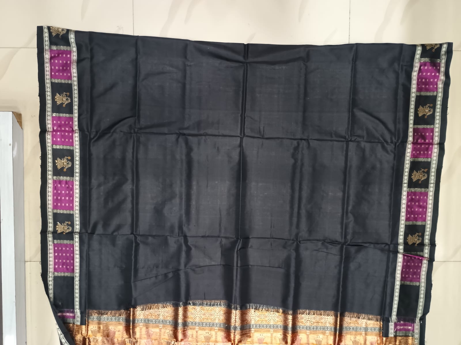 Magenta Black Doll Border Bomkai Silk Saree