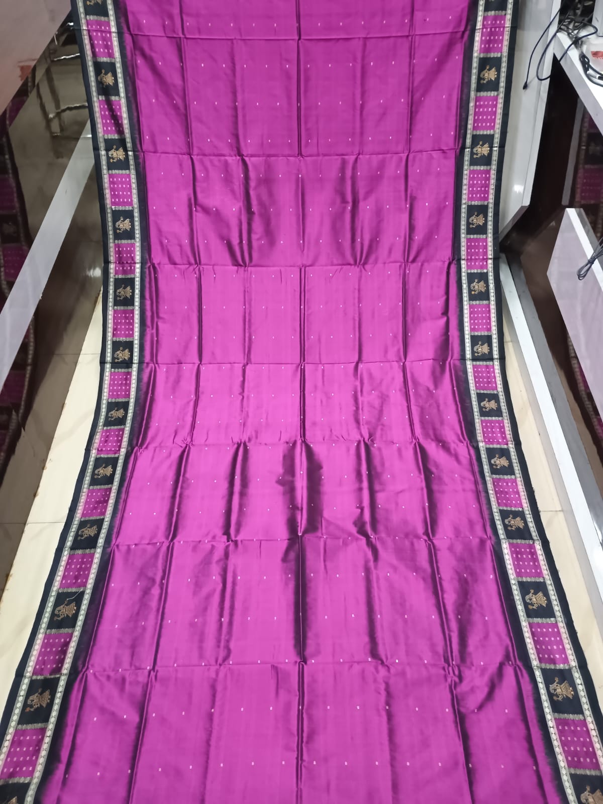 Magenta Black Doll Border Bomkai Silk Saree