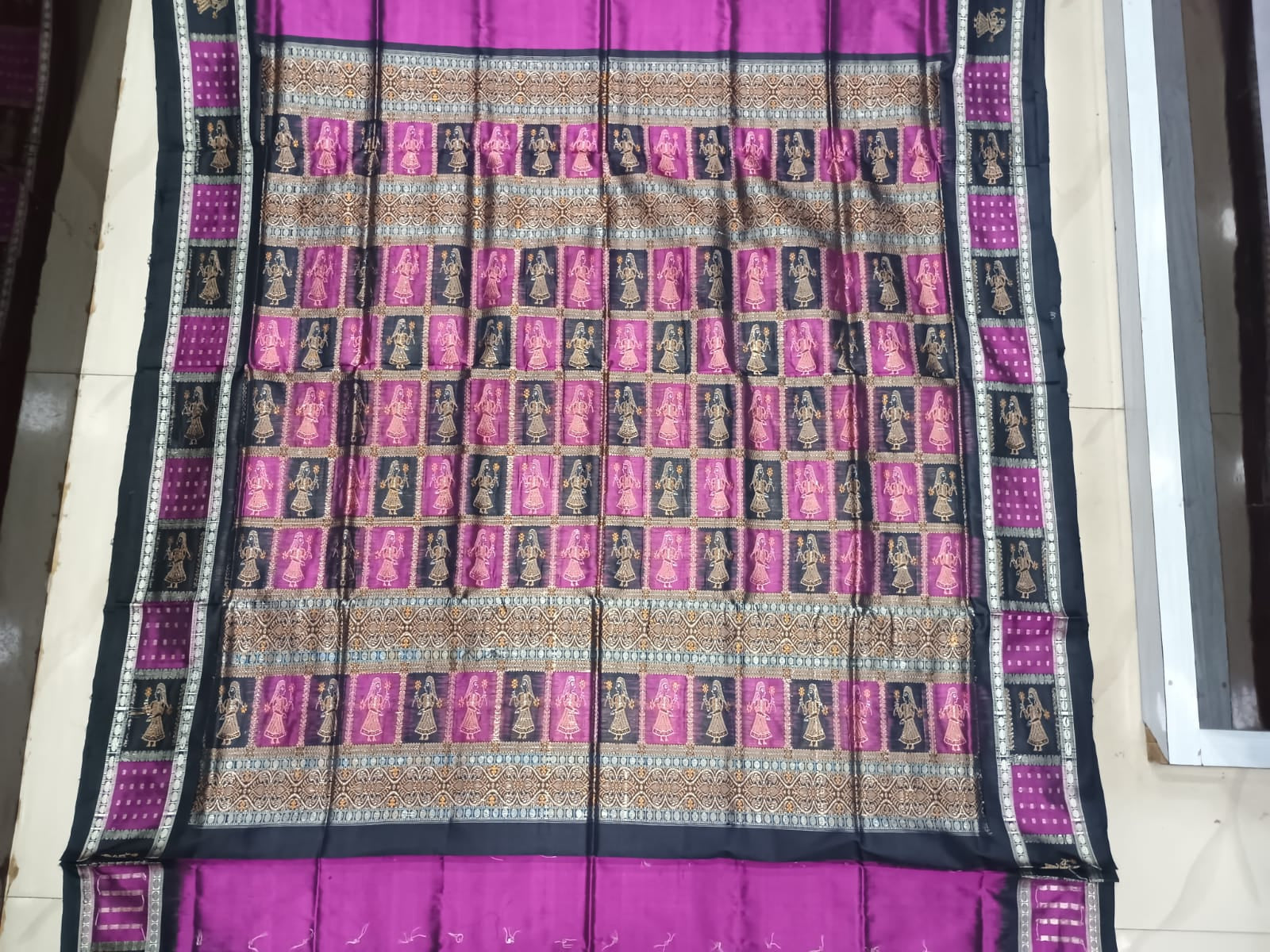 Magenta Black Doll Border Bomkai Silk Saree