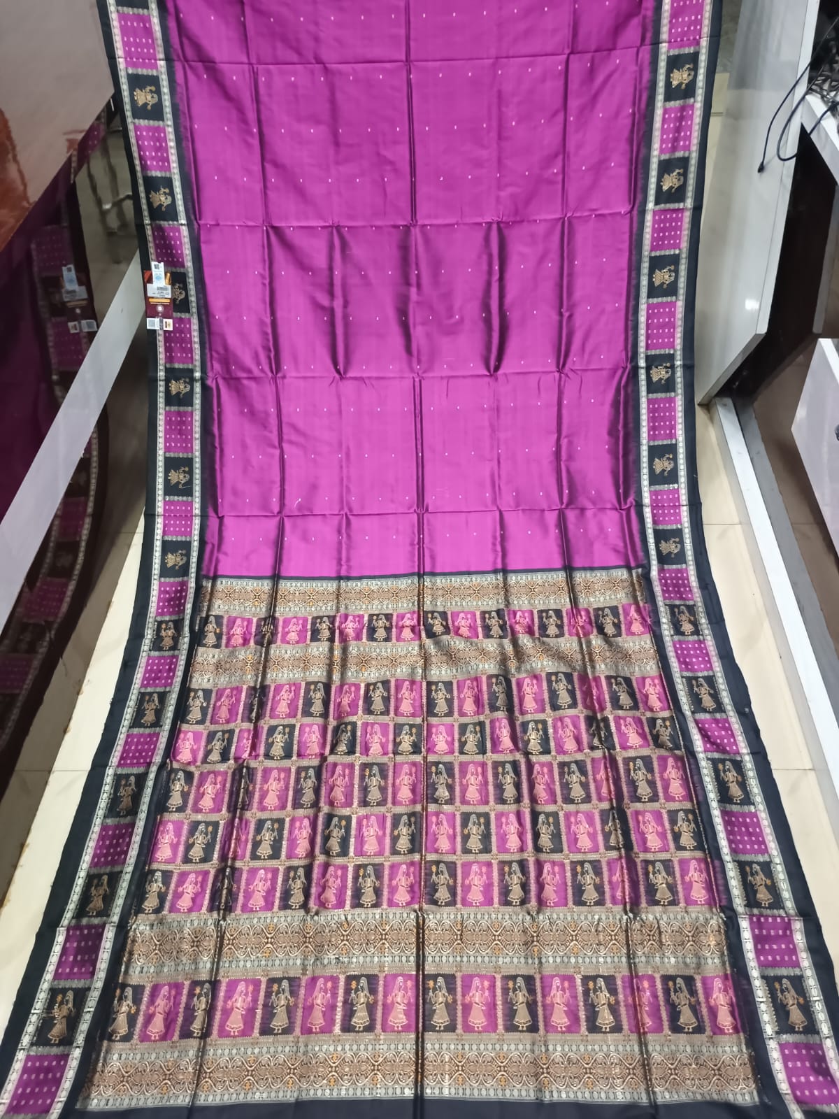Magenta Black Doll Border Bomkai Silk Saree