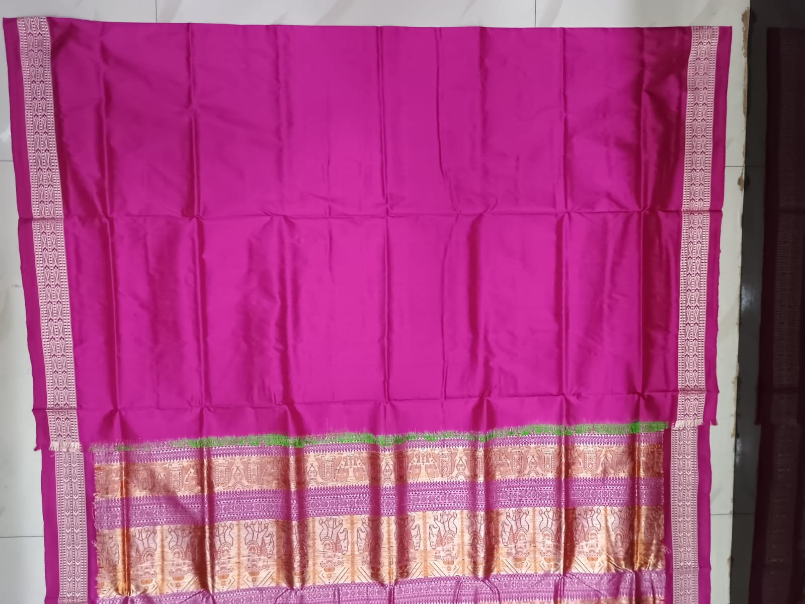 Green Magenta Buti Bomkai Silk Saree