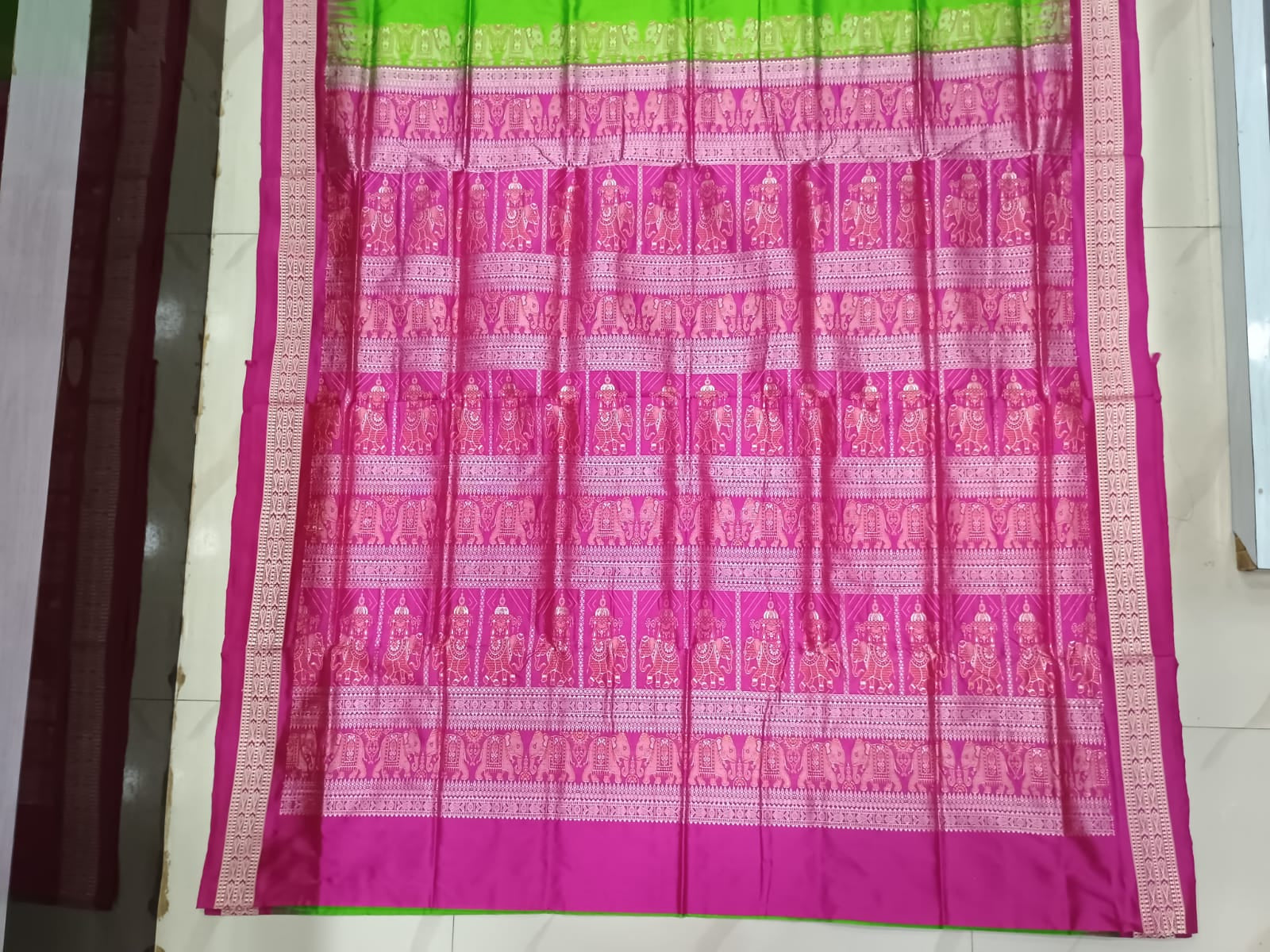Green Magenta Buti Bomkai Silk Saree