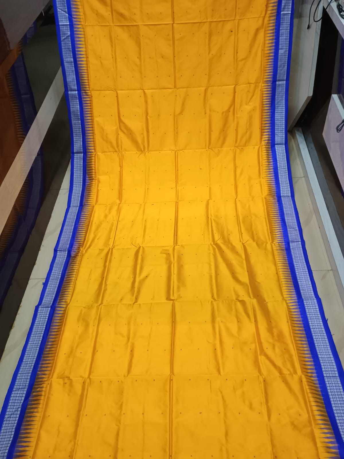 Yellow Blue Buti Bomkai Silk Saree