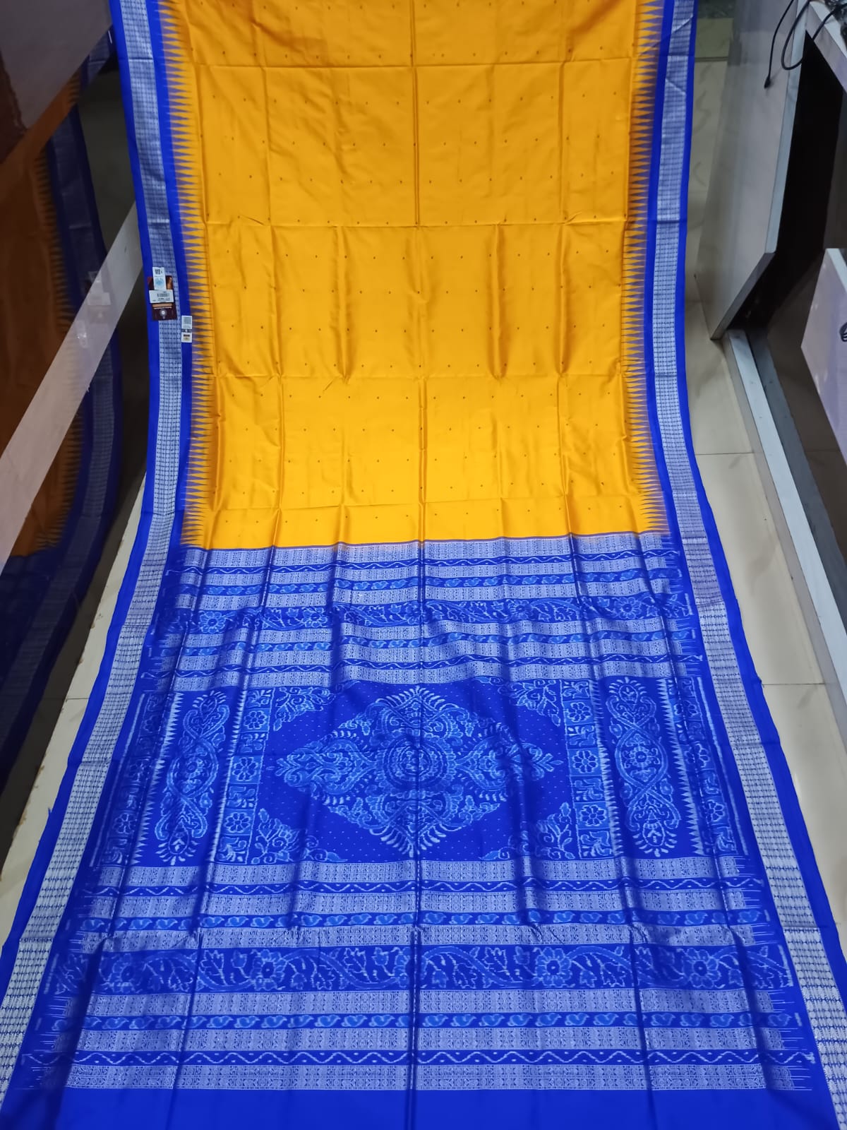 Yellow Blue Buti Bomkai Silk Saree