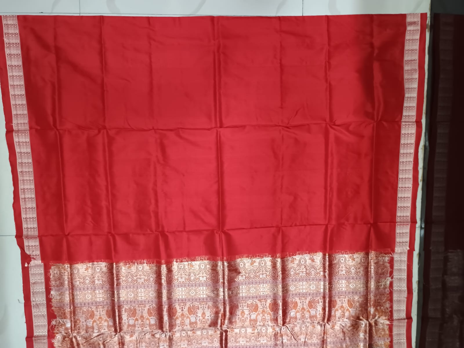 Sea Green Red Fish Buti Bomkai Silk Saree