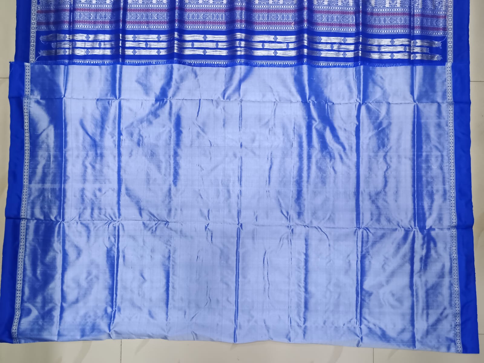 Blue Silver Ek Phulia Bomkai Silk Saree