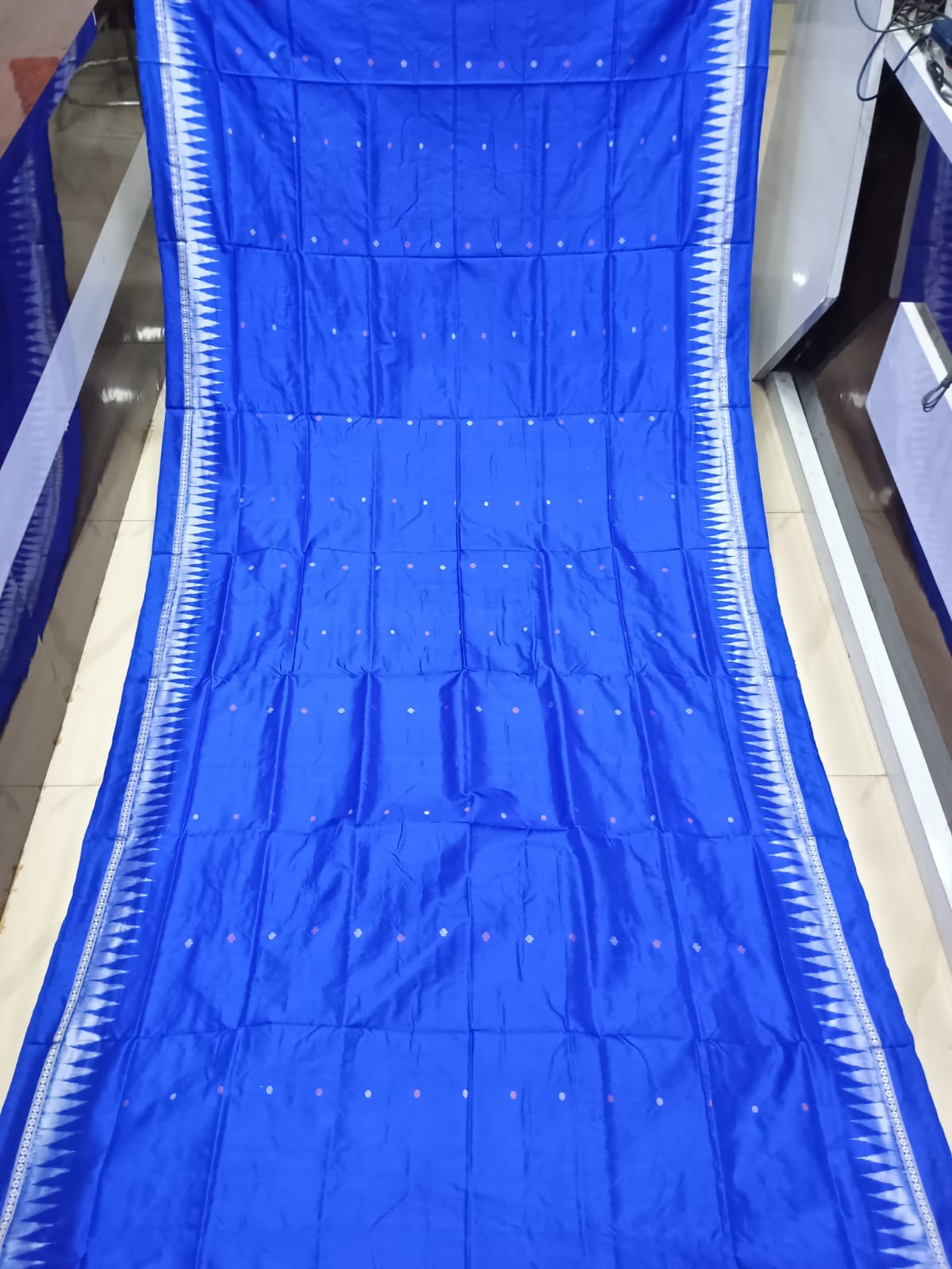 Blue Silver Ek Phulia Bomkai Silk Saree