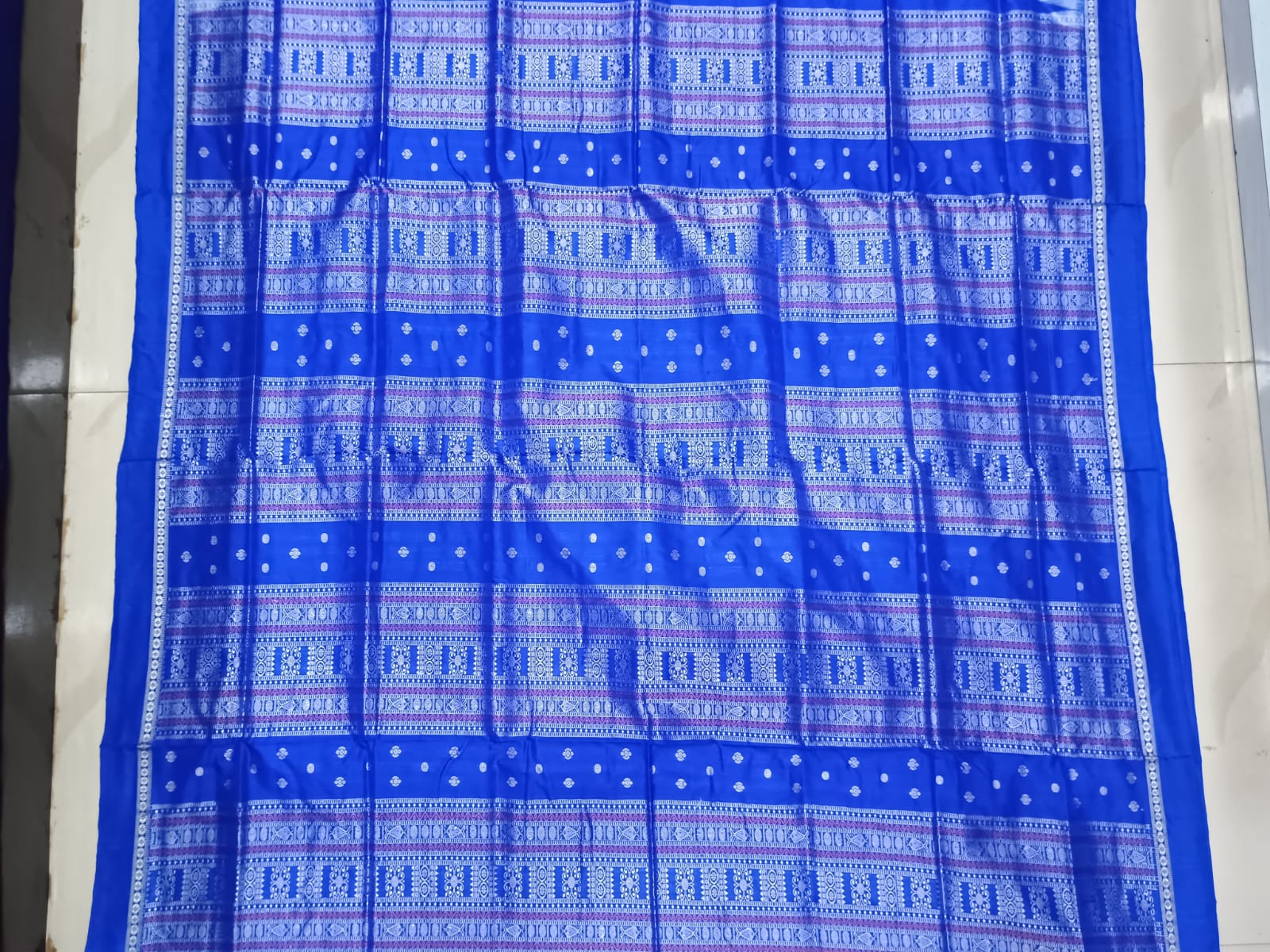 Blue Silver Ek Phulia Bomkai Silk Saree