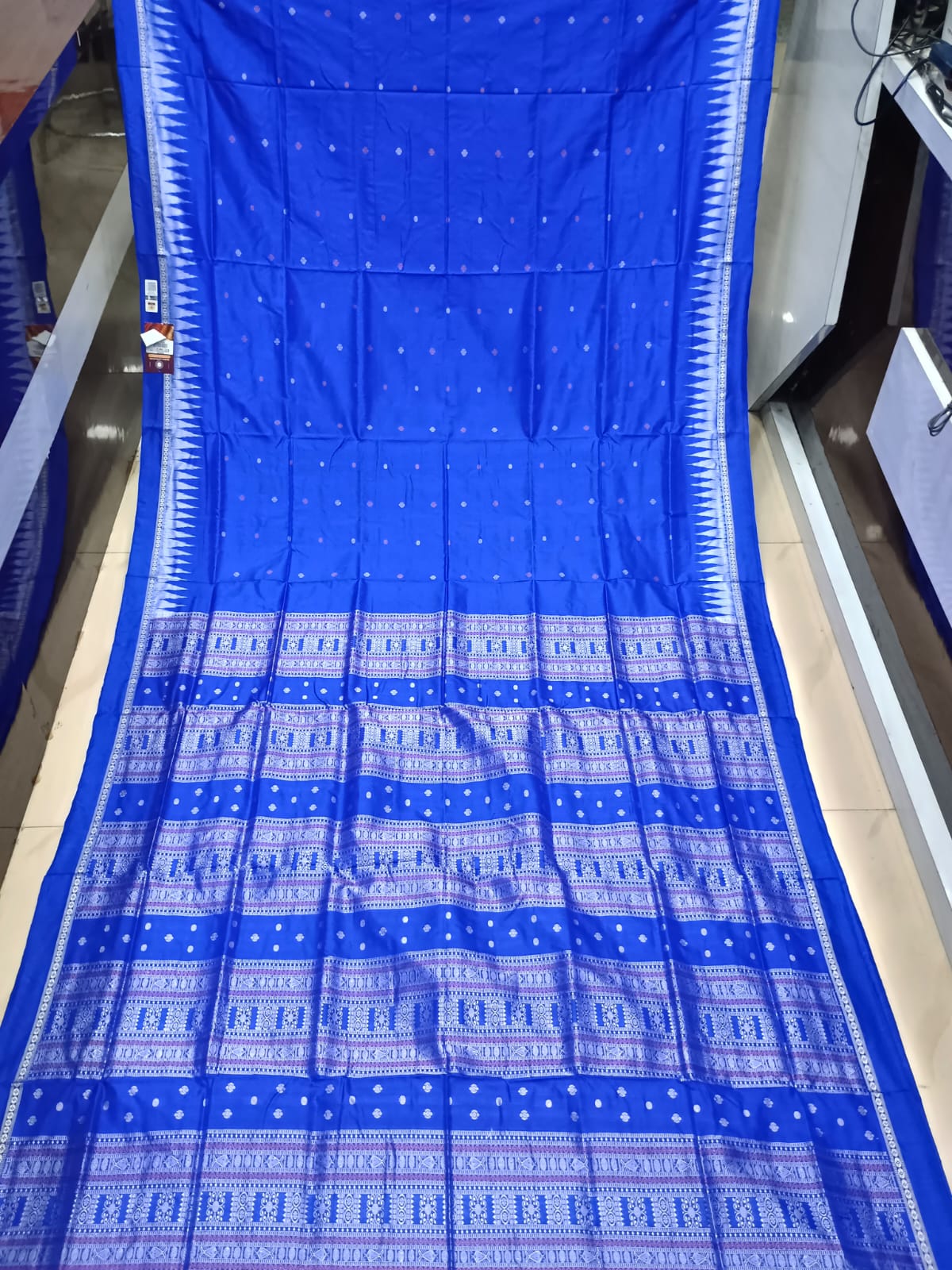 Blue Silver Ek Phulia Bomkai Silk Saree