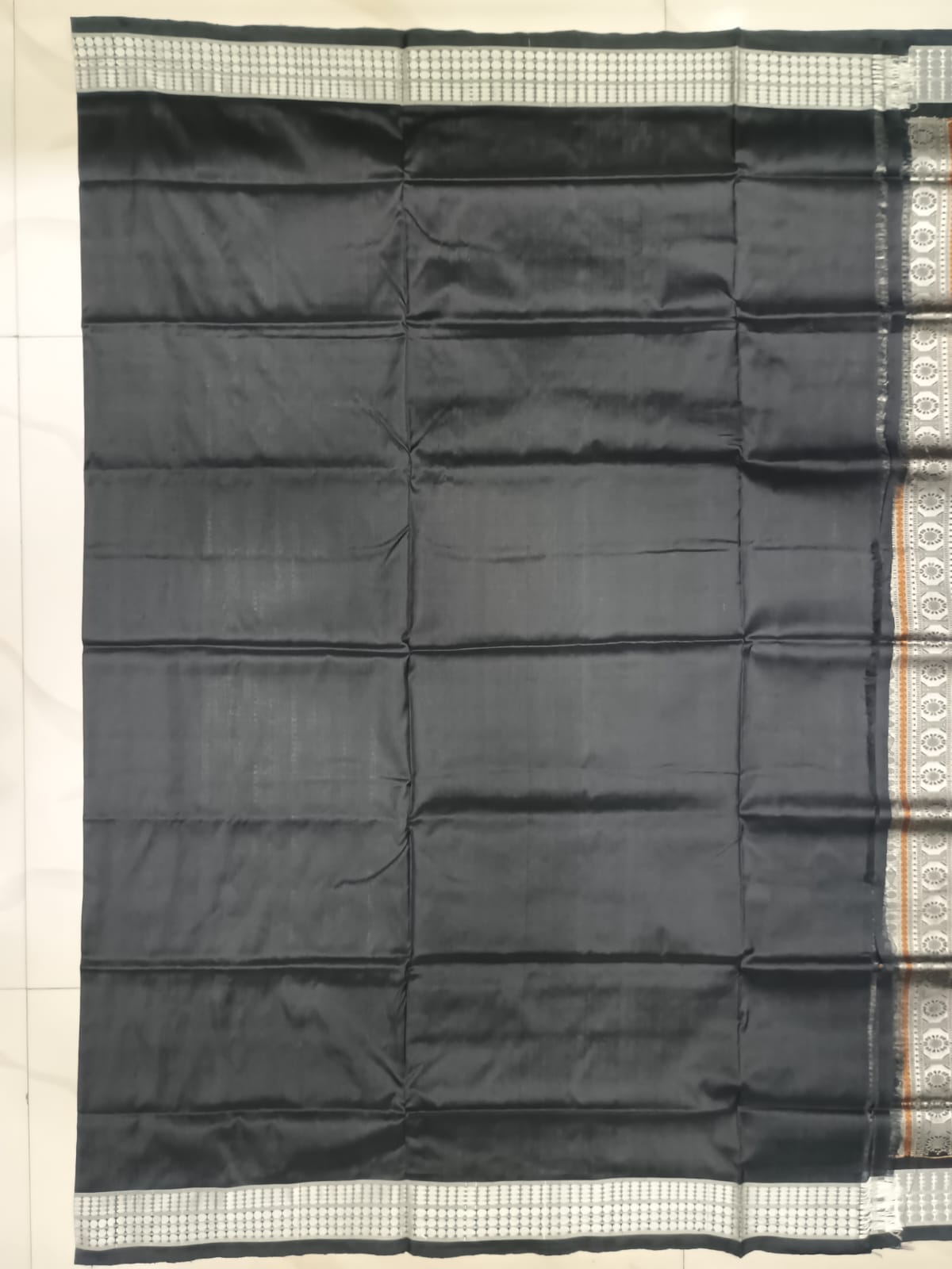 Cyan Blue Black Boita Design Bomkai Silk Saree