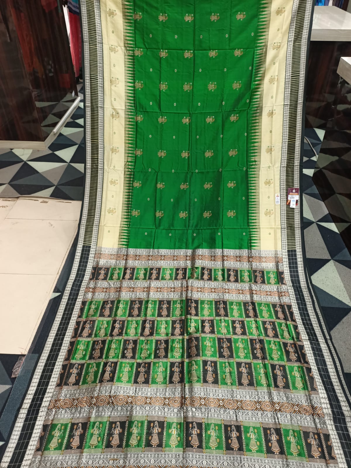Green Black White Doll Bomkai Silk Saree