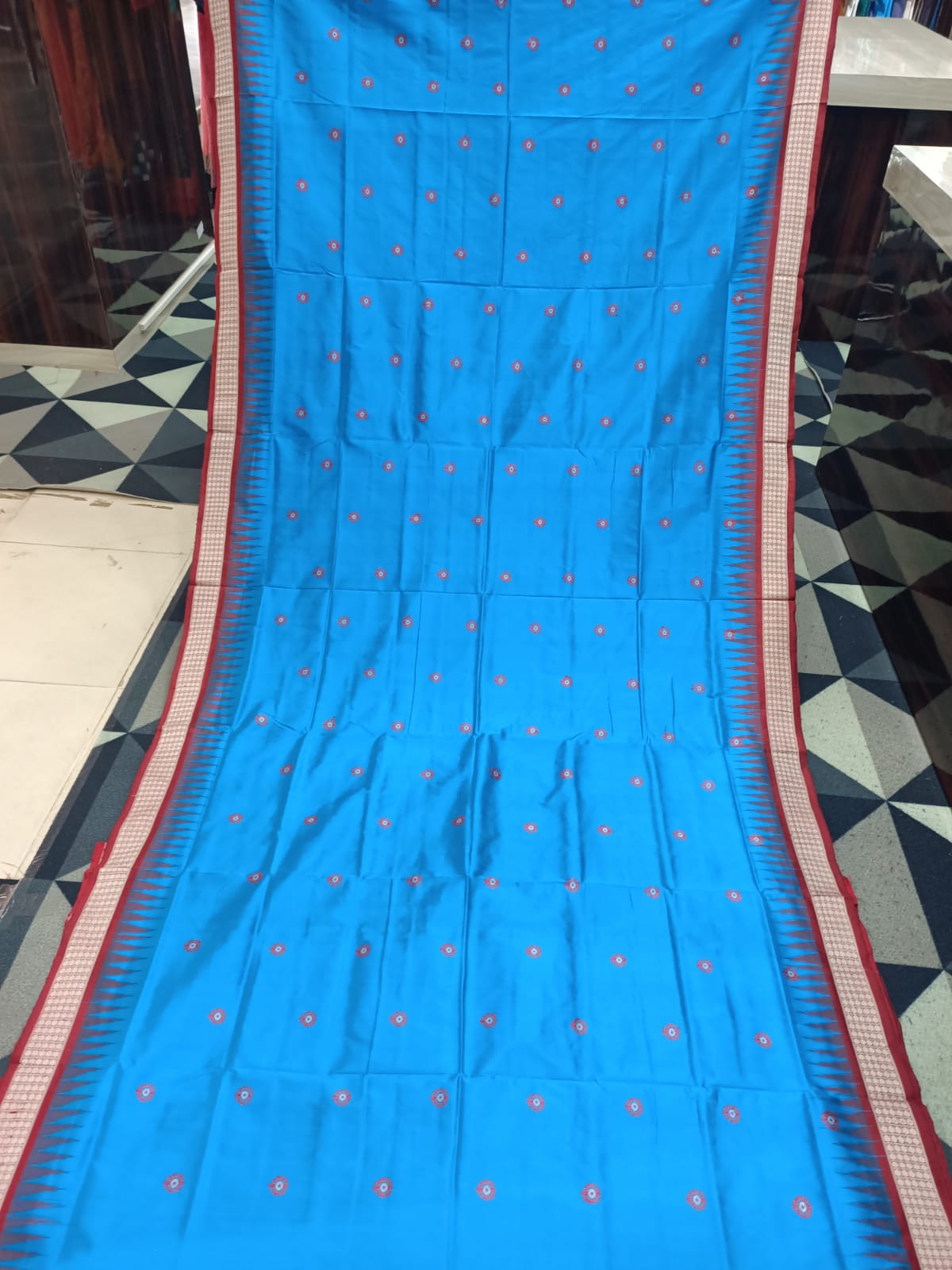 Copper Sulphate Red Flower Design Bomkai Silk Saree